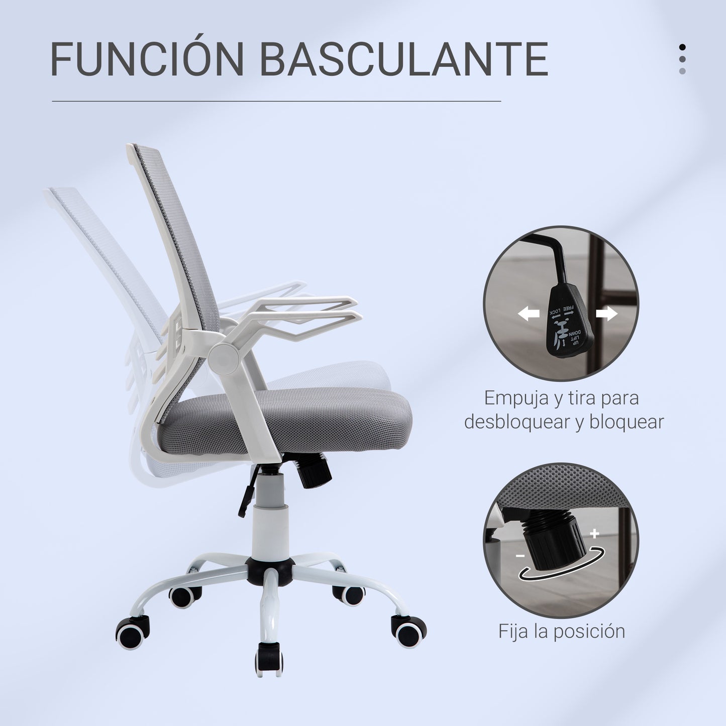 Vinsetto Silla de Oficina Ergonómica Silla de Malla con Altura Ajustable Reposabrazos Abatible Soporte Lumbar Transpirable para Adolescentes Adultos 62,5x55x94-104 cm Gris