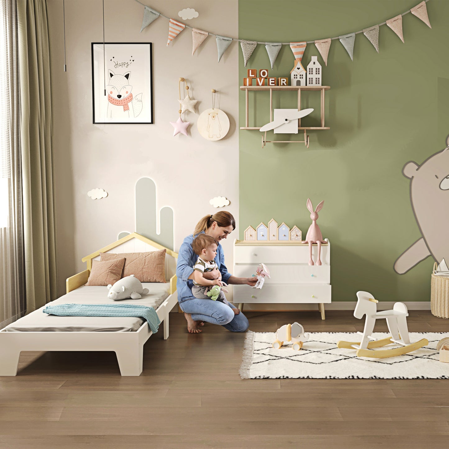 HOMCOM Cajonera Infantil con 3 Cajones Cómoda Auxiliar con Patas de Madera Almacenaje de Juguetes Ropa Libros para Habitación de Niños 90x40x75,2 cm Blanco