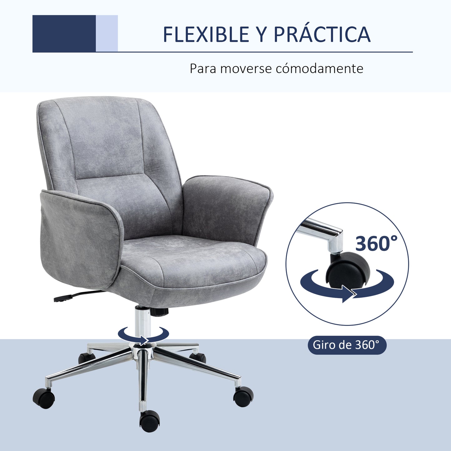 Vinsetto Silla de Oficina Basculante Silla de Escritorio Giratoria Tapizado en Microfibra Altura Ajustable con Reposabrazos Respaldo Asiento Acolchado 67x69x92-102 cm Gris