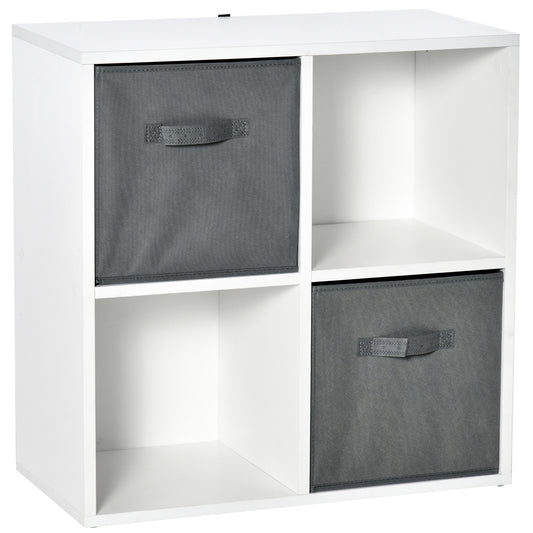 HOMCOM Estantería para Libros de 4 Cubos Librería Modular con 2 Cajones Extraíbles de Tela no Tejida para Oficina Estudio Dormitorio 61,5x30x61,5 cm Blanco y Gris