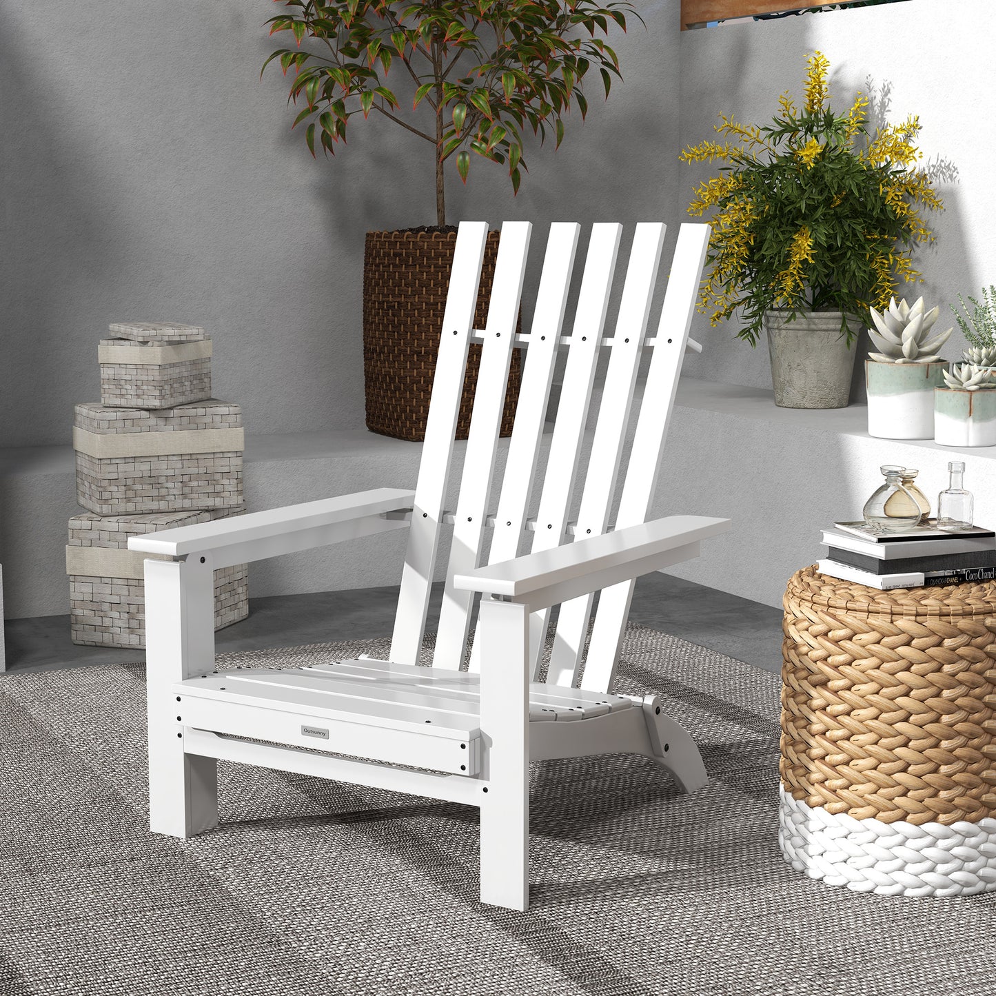 Outsunny Silla Adirondack de Madera Silla de Jardín Plegable con Reposabrazos Carga 160 kg para Patio Terraza Balcón 68x81x93 cm Blanco