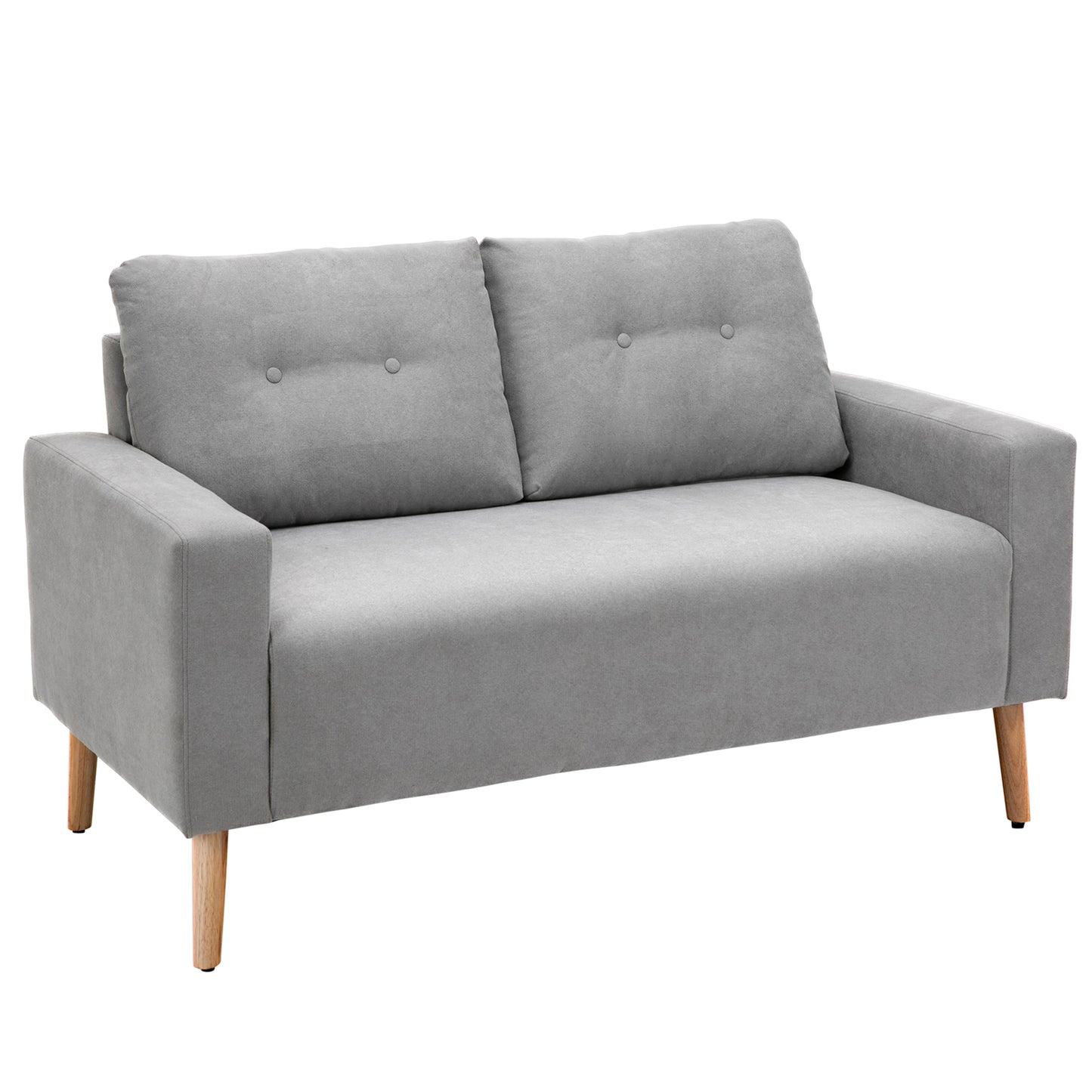 HOMCOM Sofá de 2 Plazas Sillón Moderno Tapizado en Poliéster con 2 Cojines Reposabrazos y Patas de Madera de Caucho para Dormitorio Oficina 145x76x88 cm Gris