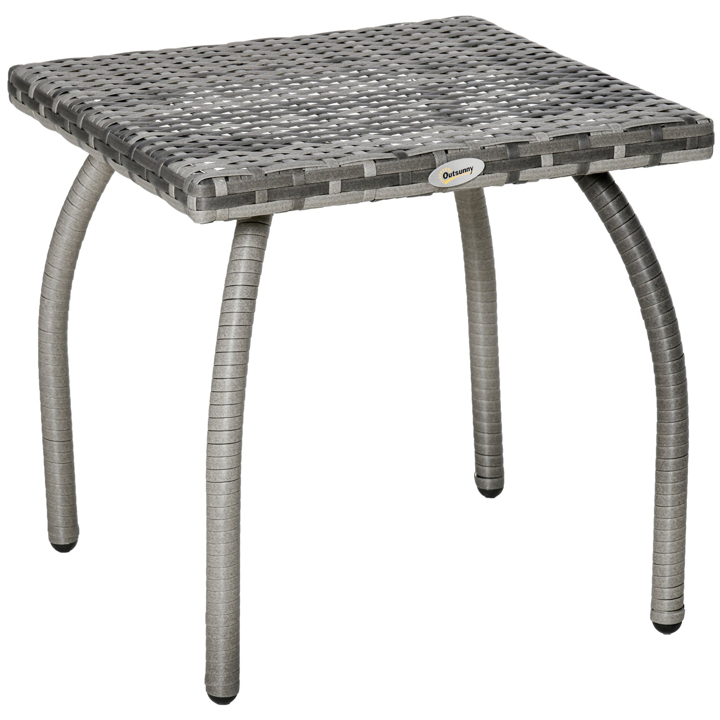 Outsunny Mesa de Jardín de Ratán Mesita Auxiliar con Patas de Metal Carga 30 kg Mesa de Exterior para Patio Terraza Balcón 45x45x44 cm Gris