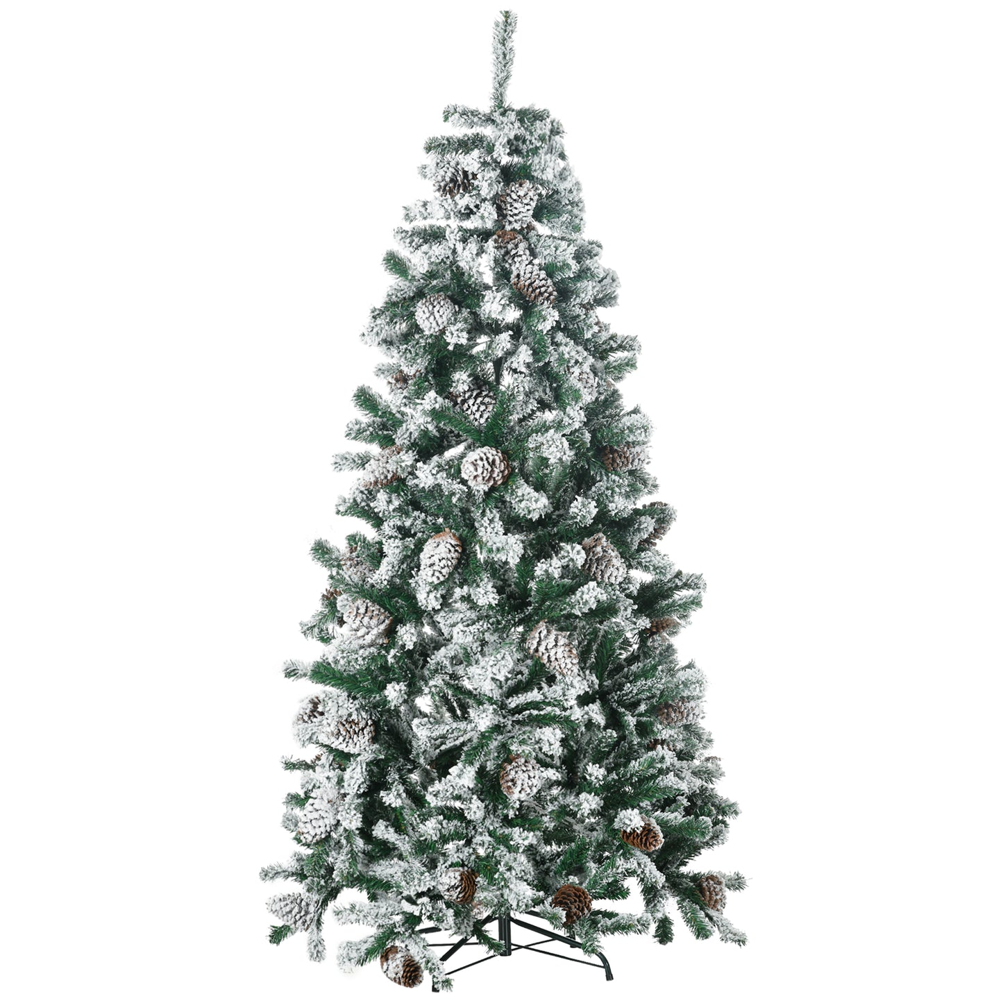 HOMCOM Árbol de Navidad Artificial Altura 180 cm Árbol Nevado con 695 Ramas 57 Piñas Apertura Automática Forma de Torre Base de Acero Plegable Ø104x180 cm Verde