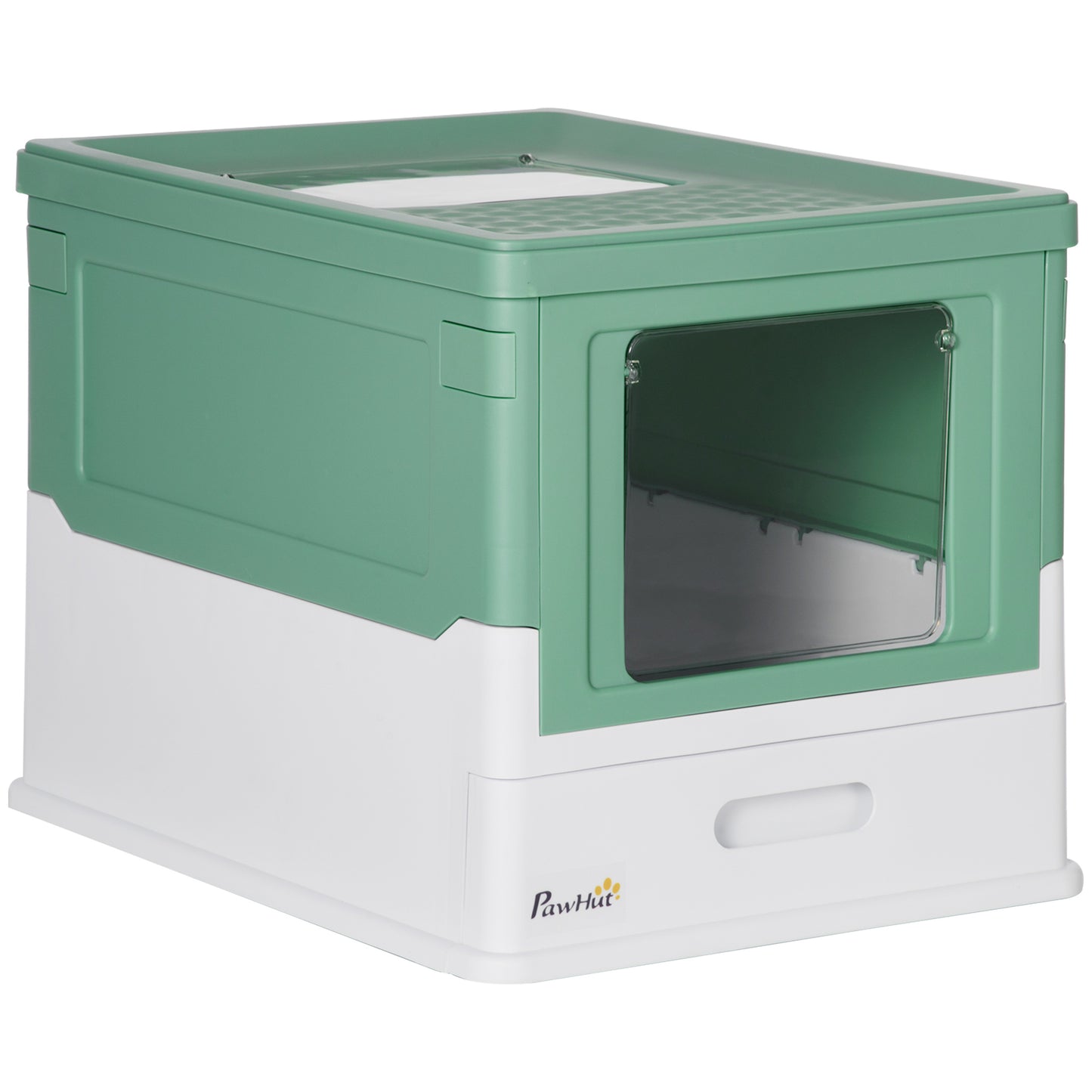 PawHut Caja de Arena Plegable para Gatos Arenero Cerrado para Gatos con Cubierta Desmontable Bandeja Extraíble Techo Abatible Puerta de Entrada y Pala 47,5x35,5x36,7 cm Verde