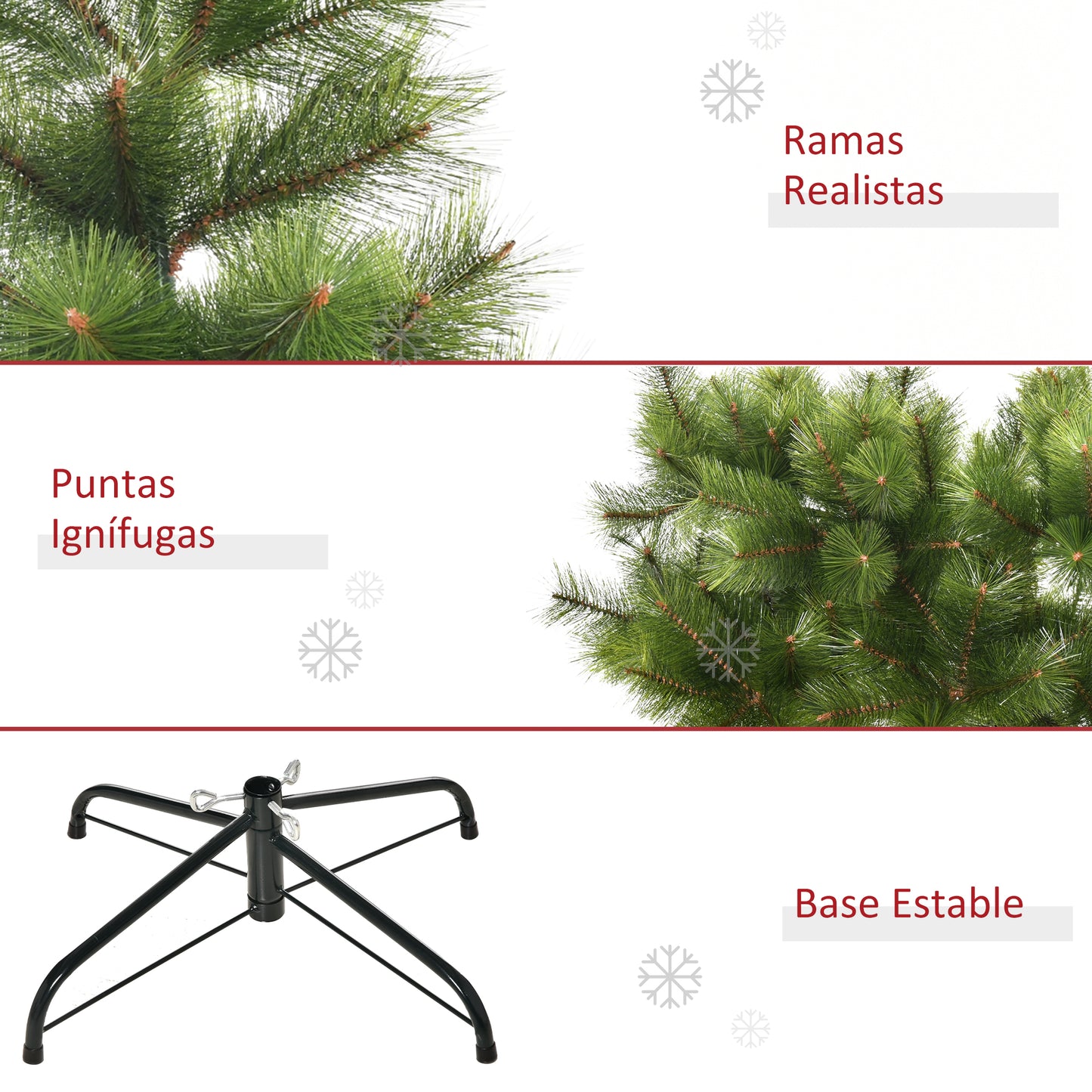 HOMCOM Árbol de Navidad 210cm Artificial Árbol de Pino Decoración Navideña con Soporte Metálico 505 Ramas Verde PET