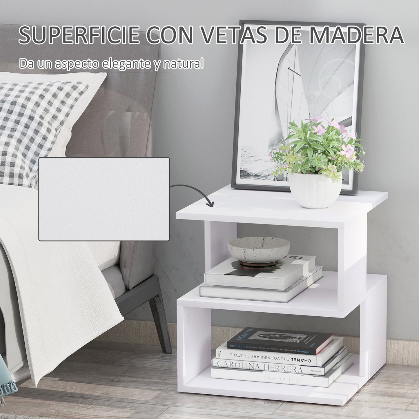 HOMCOM Mesa de Centro Mesita de Noche Mesita Auxiliar de 2 Niveles con Estante de Almacenamiento para Salón Dormitorio Librería 40x40x43 cm Blanco