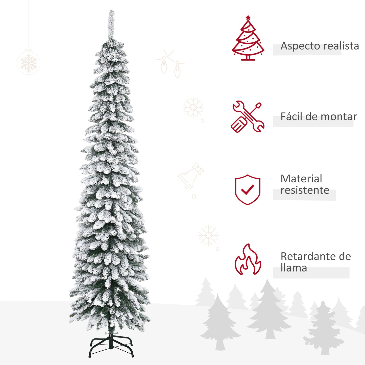 HOMCOM Árbol de Navidad Artificial 210 cm con Nieve Ignífugo con 490 Ramas Hojas de PVC Base Plegable y Soporte Metálico Decoración Navideña para Interiores Verde