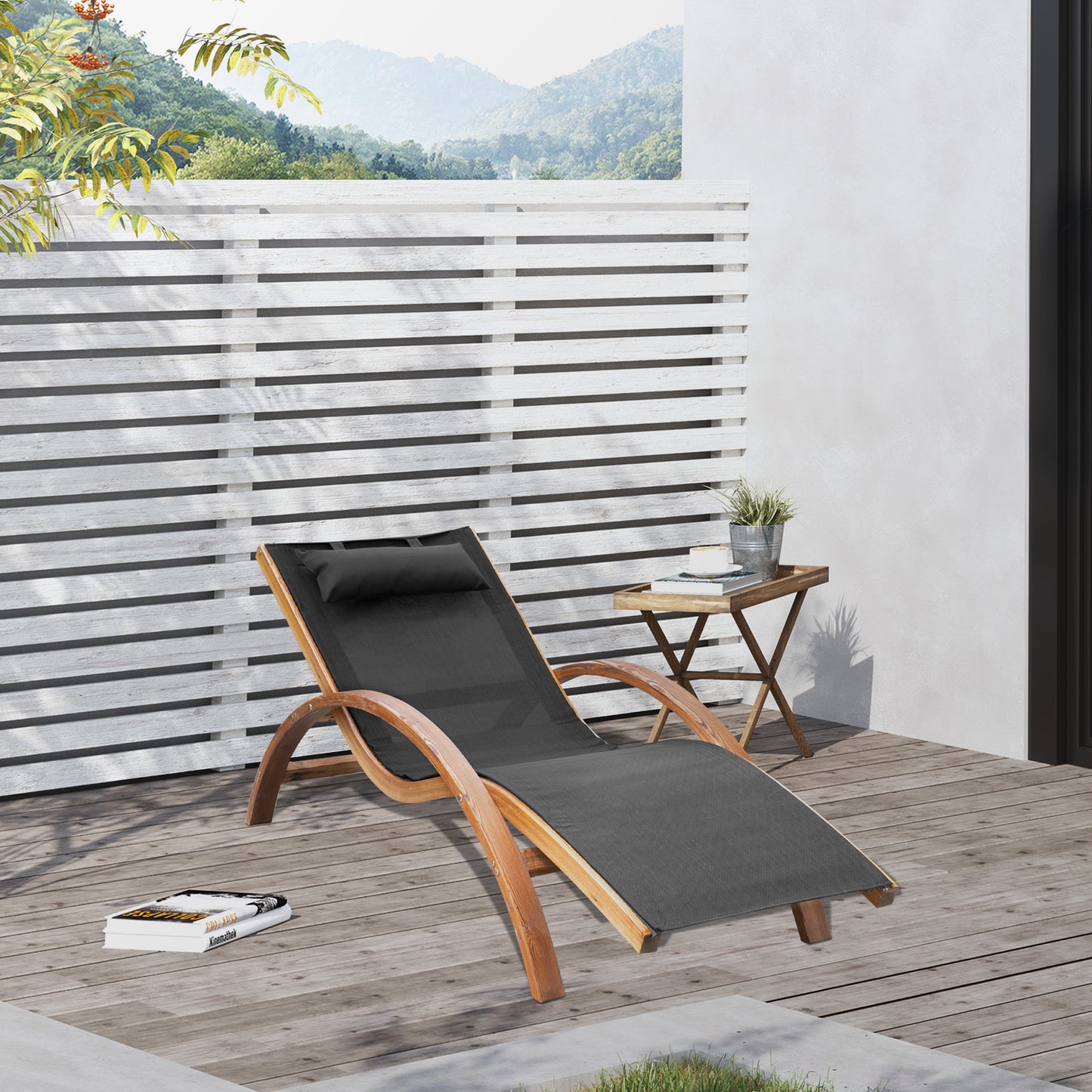 Outsunny Tumbona Hamaca 161x72x68cm Jardin Terraza Playa Piscina Patio Hotel Madera Negro