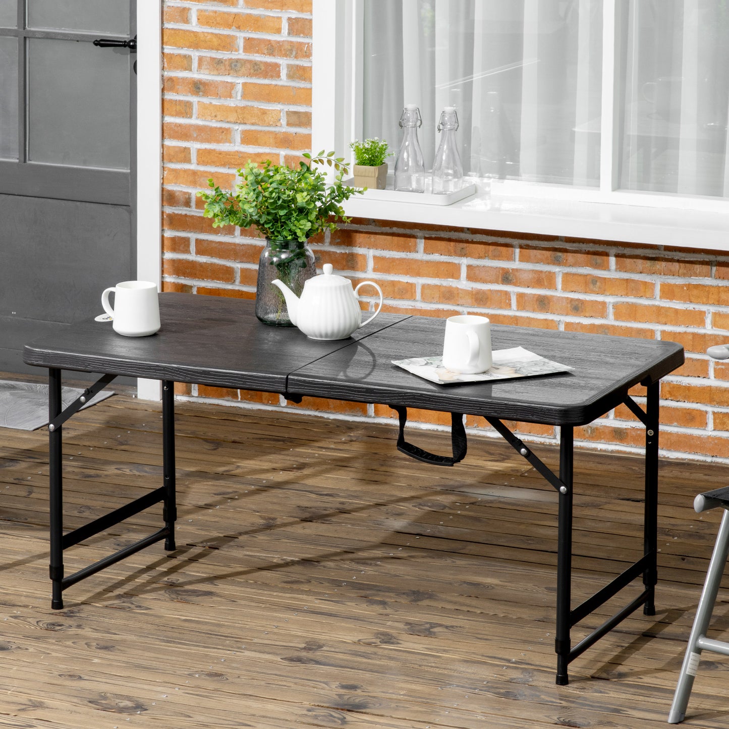 Outsunny Mesa de Jardín Rectangular Plegable Mesa de Comedor Exterior para 4 Personas con Altura Ajustable y Marco de Acero para Patio Terraza Balcón 118x60x56-74 cm Gris Oscuro