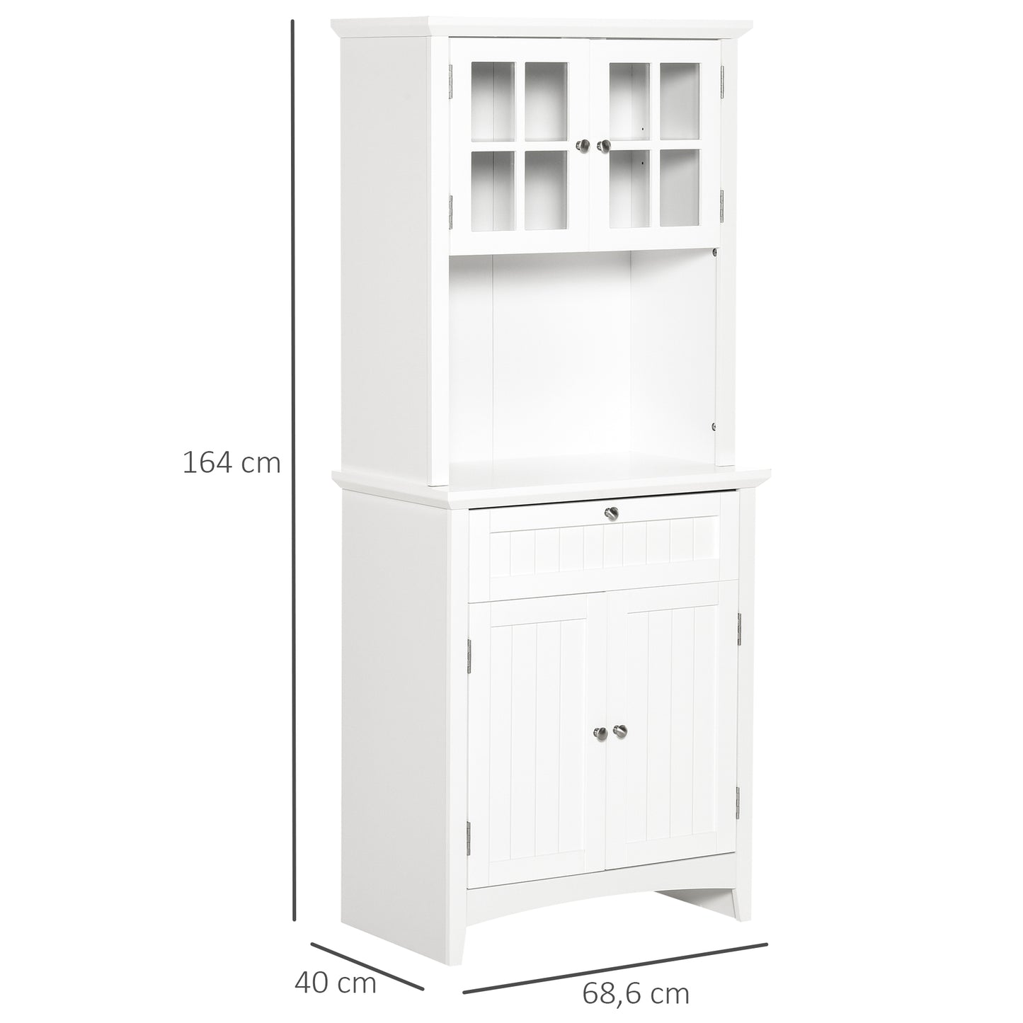 HOMCOM Aparador Alacena de Cocina Mueble Auxiliar para Microondas con 2 Armarios y Cajón 68,6x40x164 cm Blanco