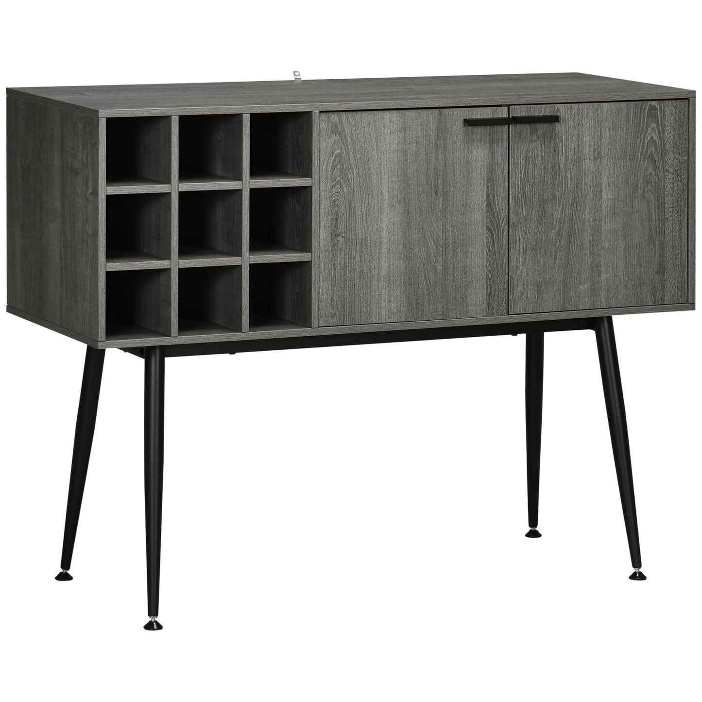 HOMCOM Aparador de Cocina Mueble Buffet Auxiliar con 2 Puertas Estante para Vinos de 9 Botellas y Patas de Metal para Salón Comedor 106,6x40x82 cm Gris