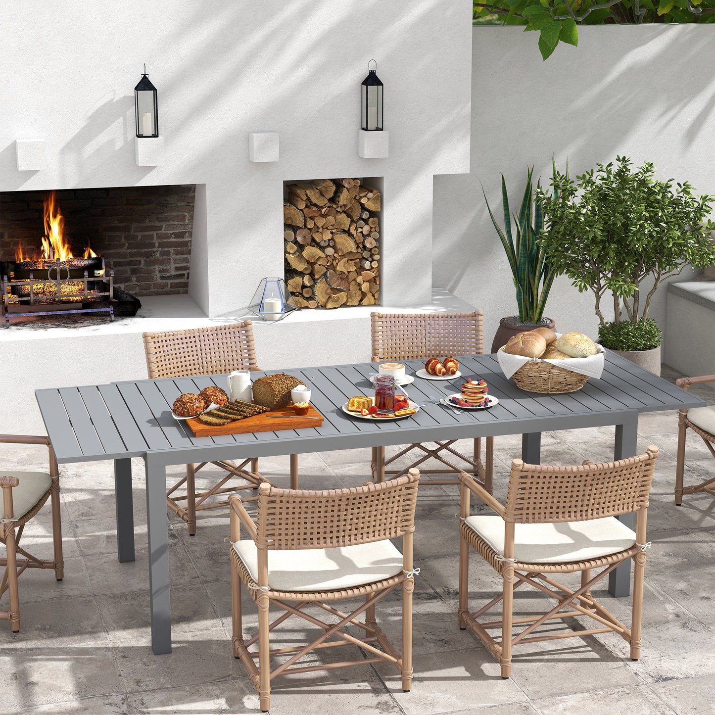 Outsunny Mesa de Jardín Extensible de Aluminio Mesa de Comedor Exterior Mesa de Terraza Rectangular para 6 -8 Personas Carga 50 kg para Balcón 180/240x94x73 cm Gris Oscuro