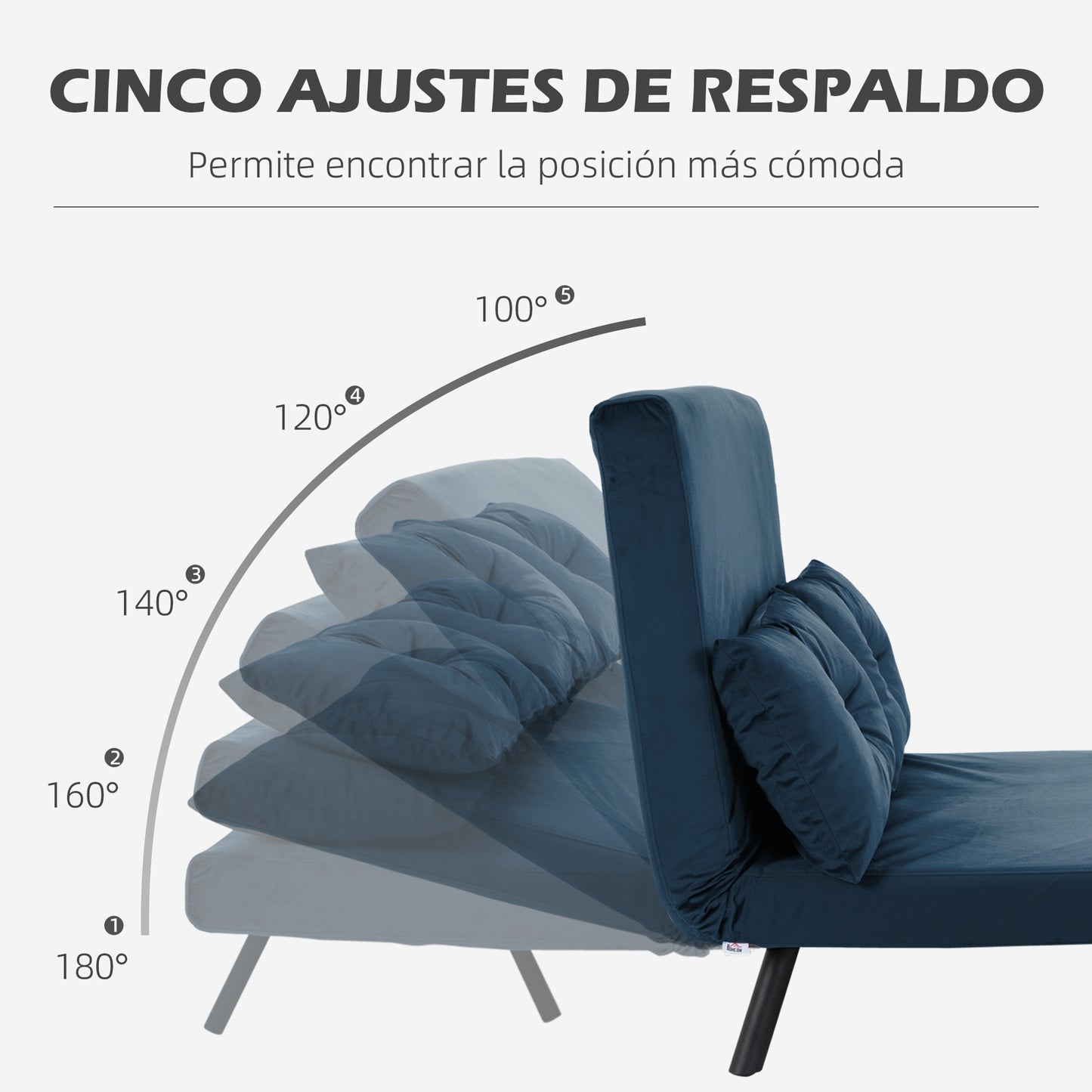 HOMCOM Sofá Cama Convertible Triple Pliegue Sofá Cama de 2 Plazas Plegable con Respaldo Ajustable de 5 Niveles y 2 Almohadas Acolchadas para Oficina Dormitorio Salón 102x73x81 cm Azul