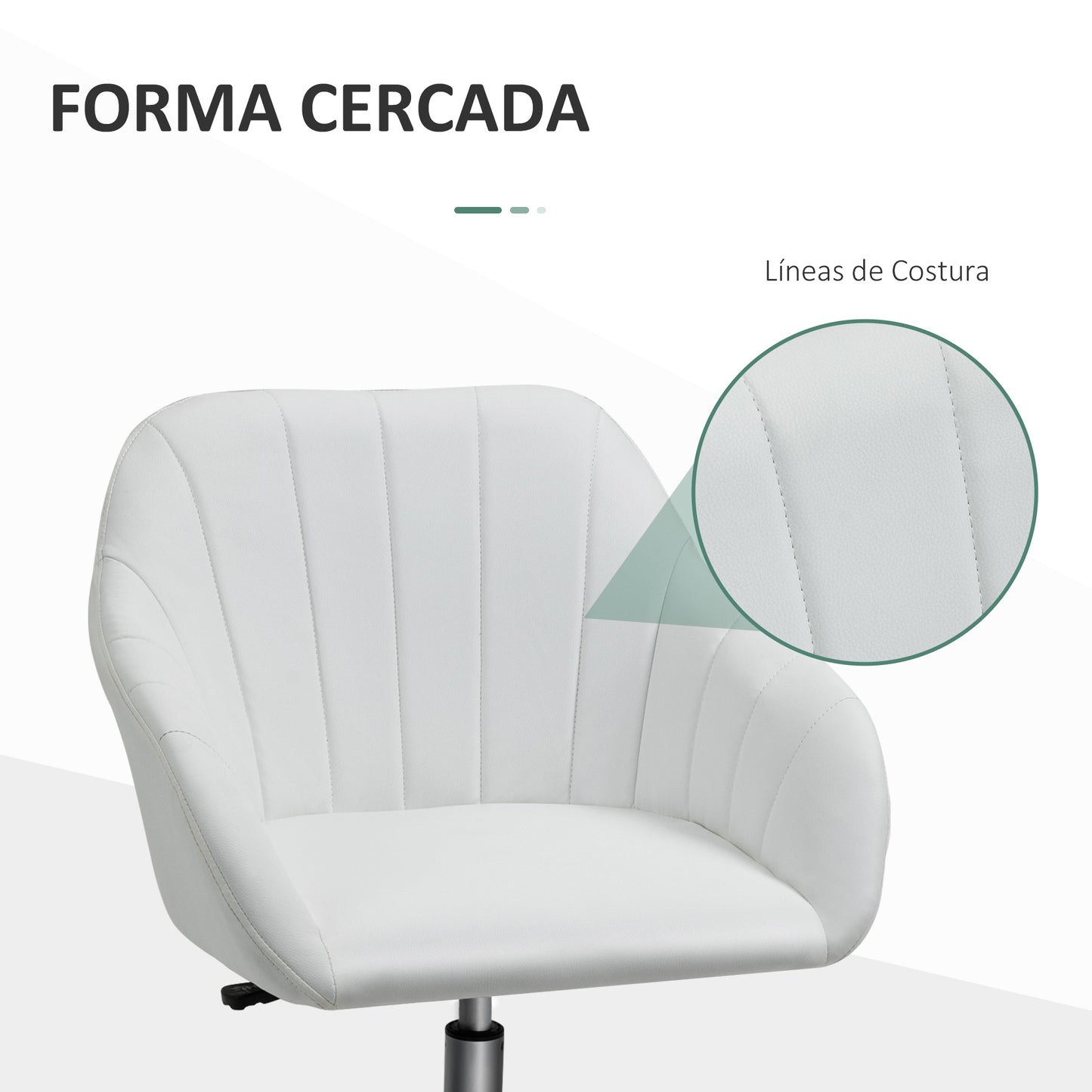 Vinsetto Silla de Oficina Ergonómica Silla de Escritorio Giratoria con Altura Ajustable Respaldo y Reposabrazos de Piel Sintética Carga 120 kg 60x59x79-89 cm Blanco