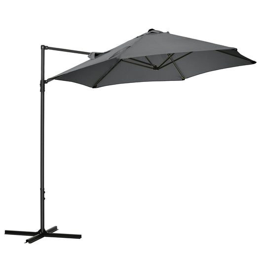 Outsunny Sombrilla de Jardín Ø256x245 cm Parasol Excéntrico Rotación de 360° con Apertura Manual y Base Cruzada para Patio Terraza Exterior Gris Oscuro