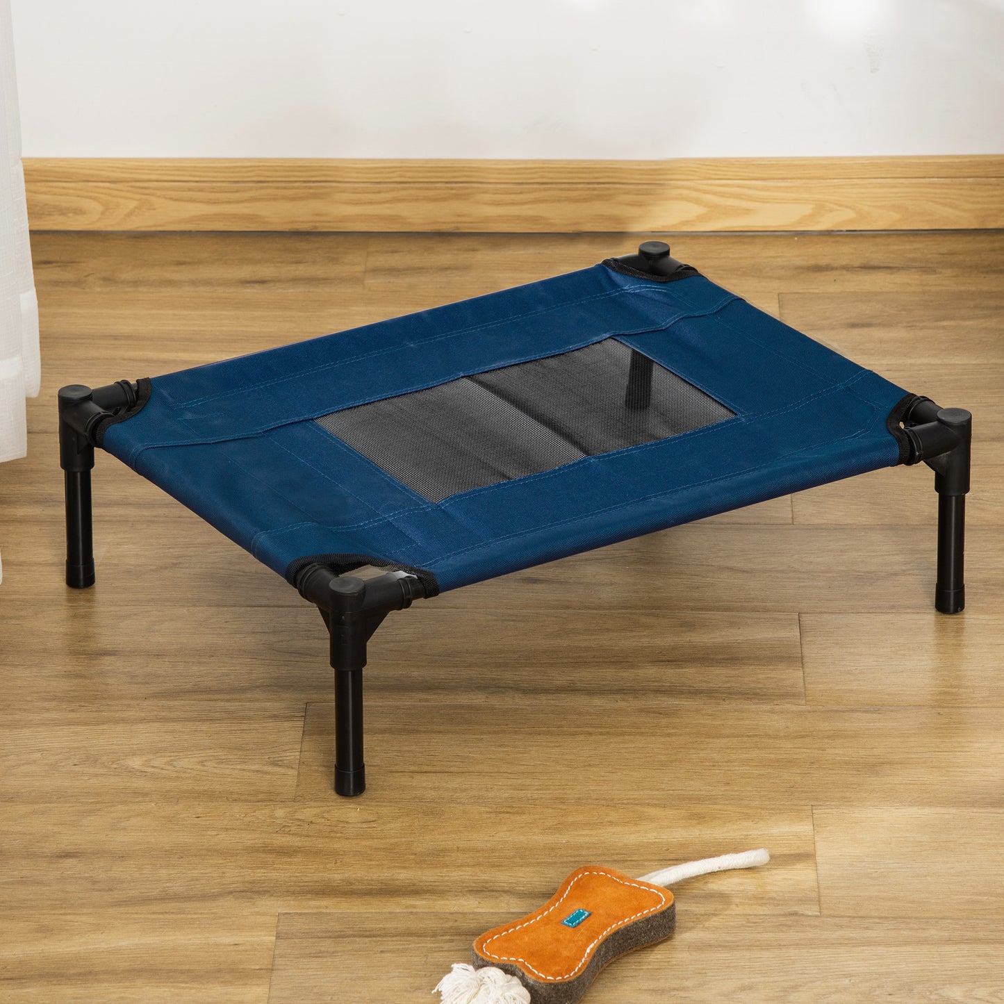 PawHut Cama Elevada para Perros Gatos Portátil Cama para Mascotas con Zona de Malla Transpirable y Tela Oxford para Interior Exterior 61x46x18 cm Azul