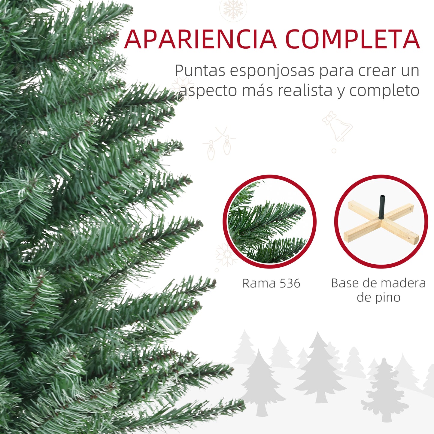 HOMCOM Árbol de Navidad Artificial 180 cm Árbol de Navidad Frondoso con 536 Ramas Apertura Automática y Base Cruzad de Madera Decoración para Interiores Ø90x180 cm Verde