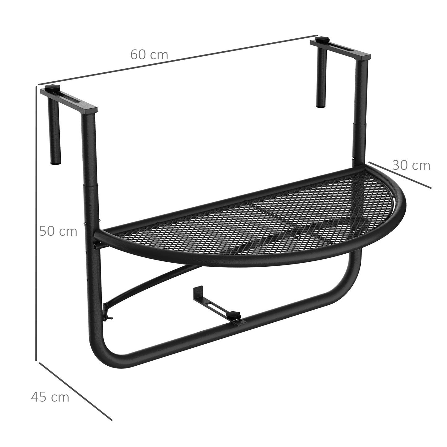 Outsunny Mesa Colgante de Balcón Semicircular 60x45x50 cm Ajustable en Altura Simple y Conveniente para Barandilla de Balcón Terraza Patio