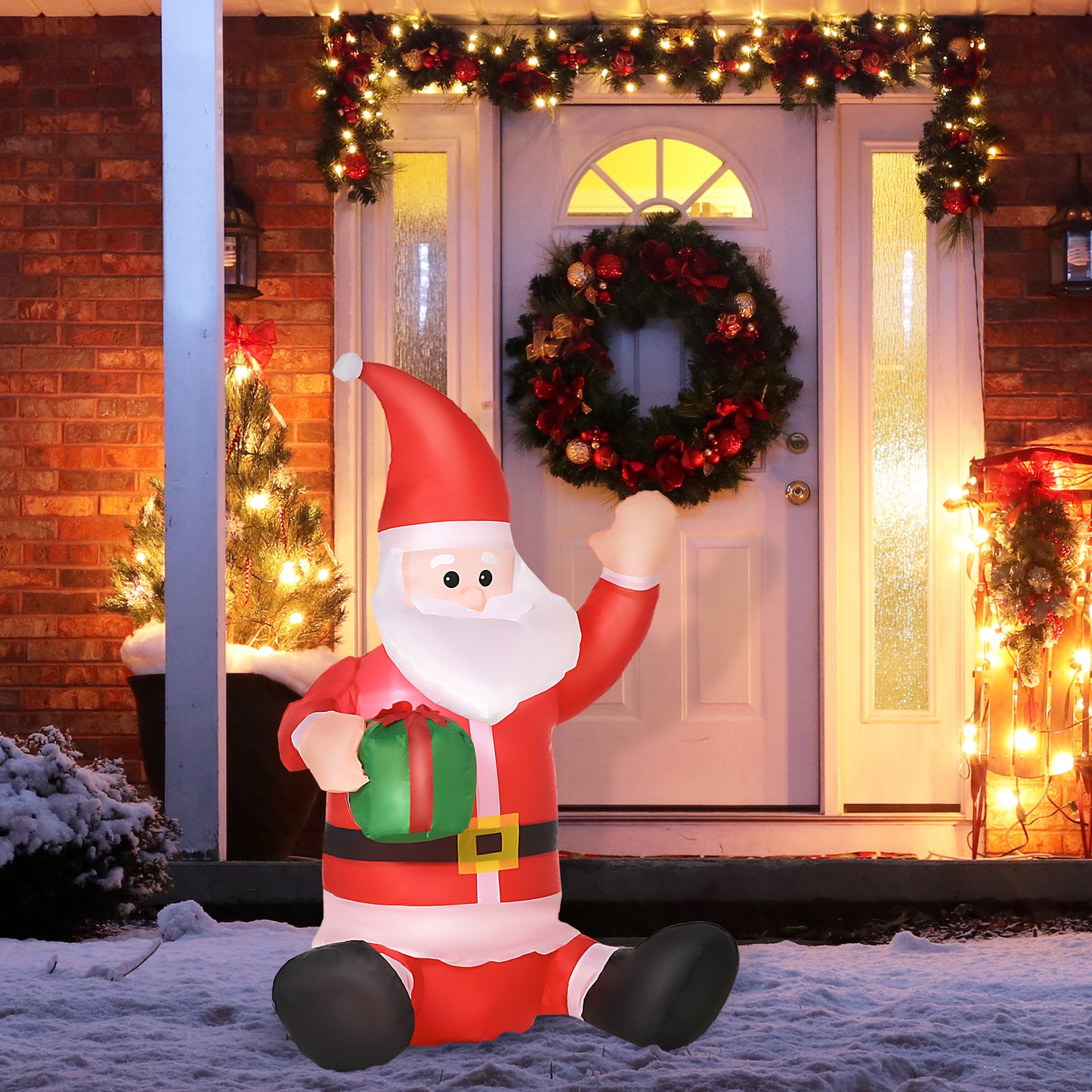 HOMCOM Papá Noel Hinchable 1.2m Santa Claus Inflable con Regalo Decoración Navidad Iluminación LED con Inflador Apto Interior Exterior