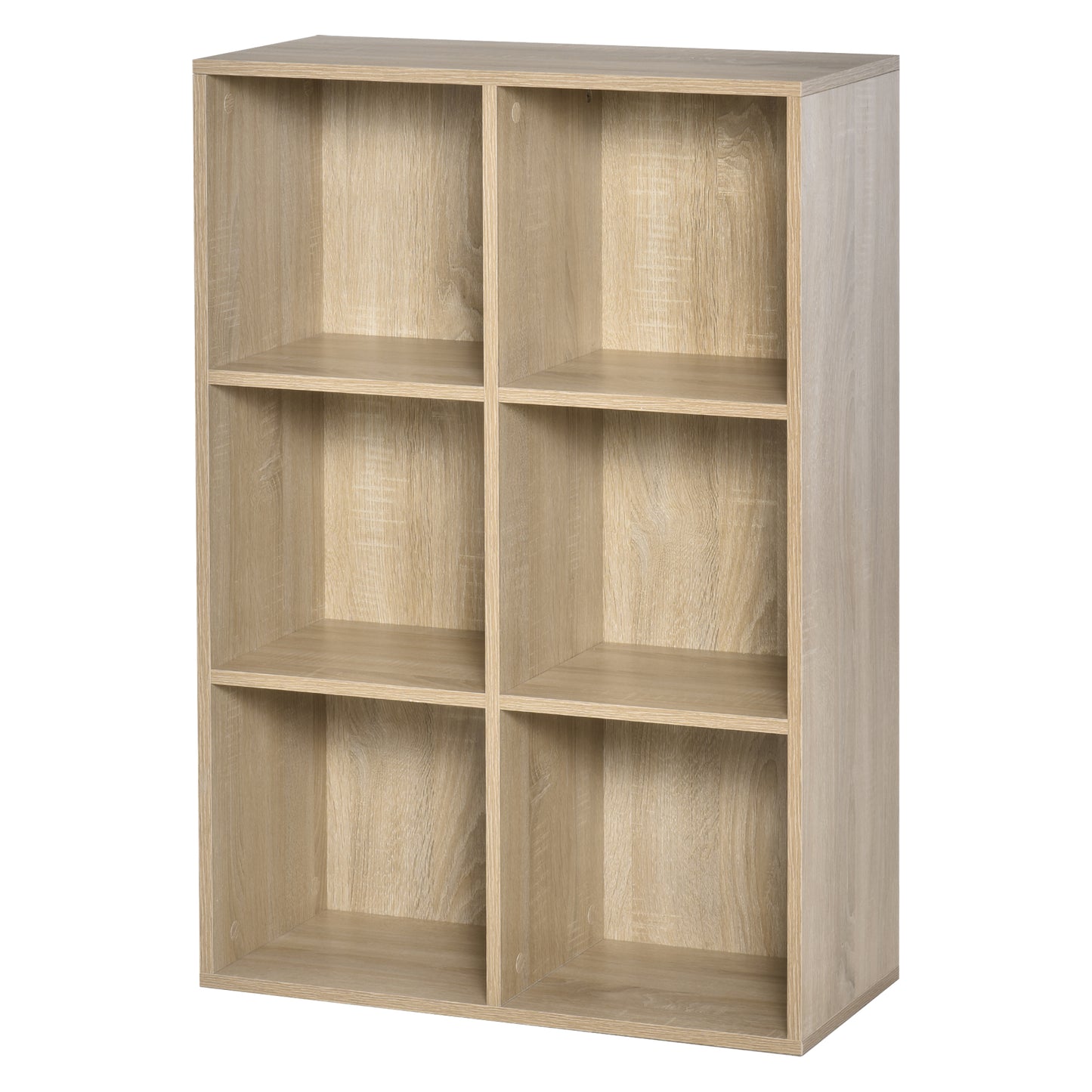 HOMCOM Estantería para Libros Estantes de Madera de 3 Niveles con 6 Cubos de Almacenaje para Sala de Estar Dormitorio Oficina 65,5x30x97,5 cm Roble