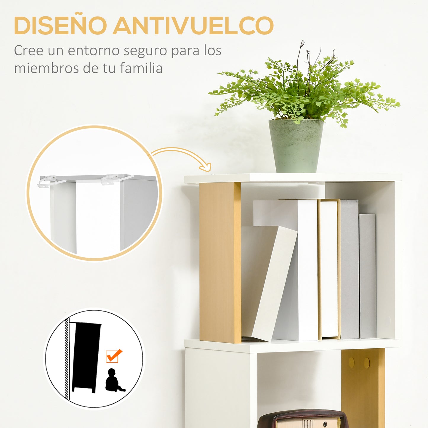 HOMCOM Estantería Librería en Forma S Estantería para Libros con 5 Estantes Abiertos para Salón Oficina Estudio Antivuelco Carga 100 kg 33x28x161 cm Blanco