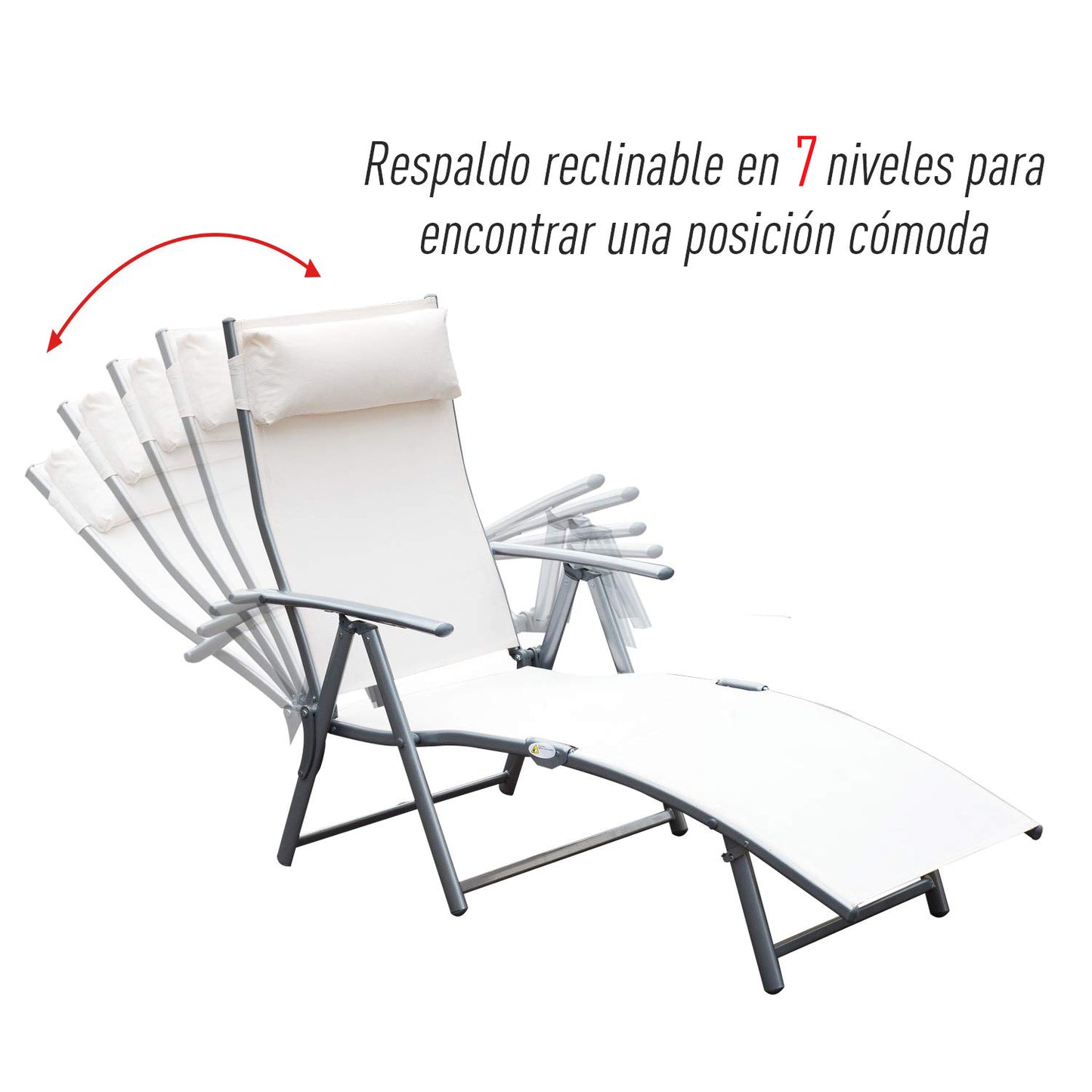 Outsunny Tumbona Plegable Tumbona de Jardín con Respaldo Ajustable en 7 Niveles Almohada y Reposabrazos Carga 165 kg para Piscina Terraza Camping 137x63,5x100,5 cm Beige