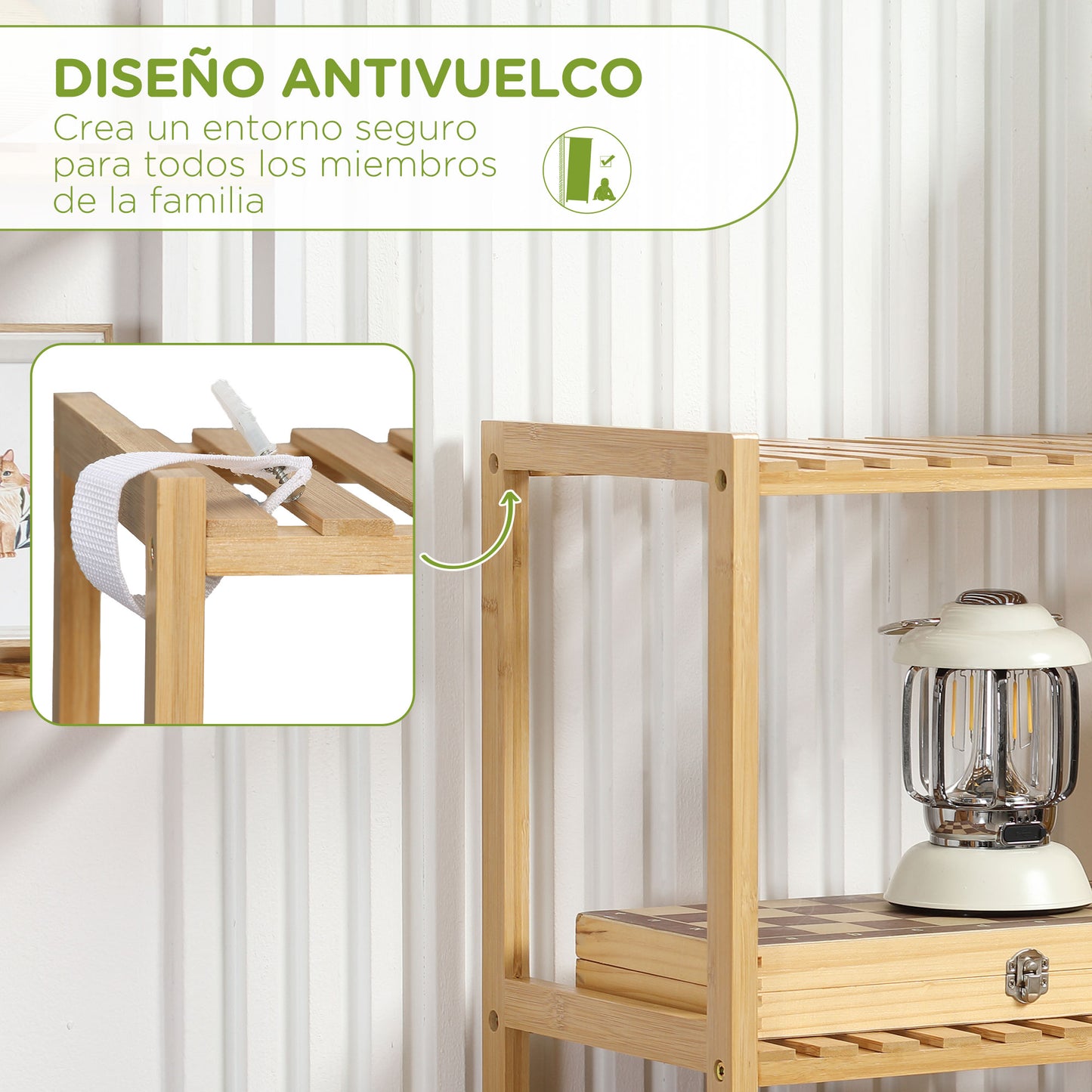 HOMCOM Estantería de Bambú de 5 Niveles Estantería de Pie Moderno Estante de Almacenamiento para Baño Cocina Salón Dormitorio Antivuelco 60x26x130 cm Natural