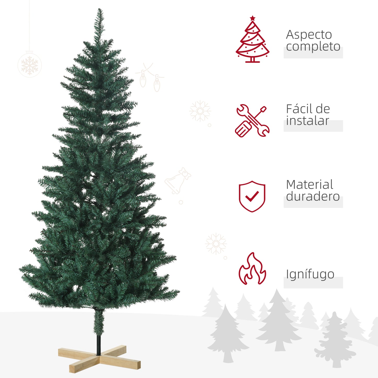 HOMCOM Árbol de Navidad Artificial 180 cm Árbol de Navidad Frondoso con 536 Ramas Apertura Automática y Base Cruzad de Madera Decoración para Interiores Ø90x180 cm Verde