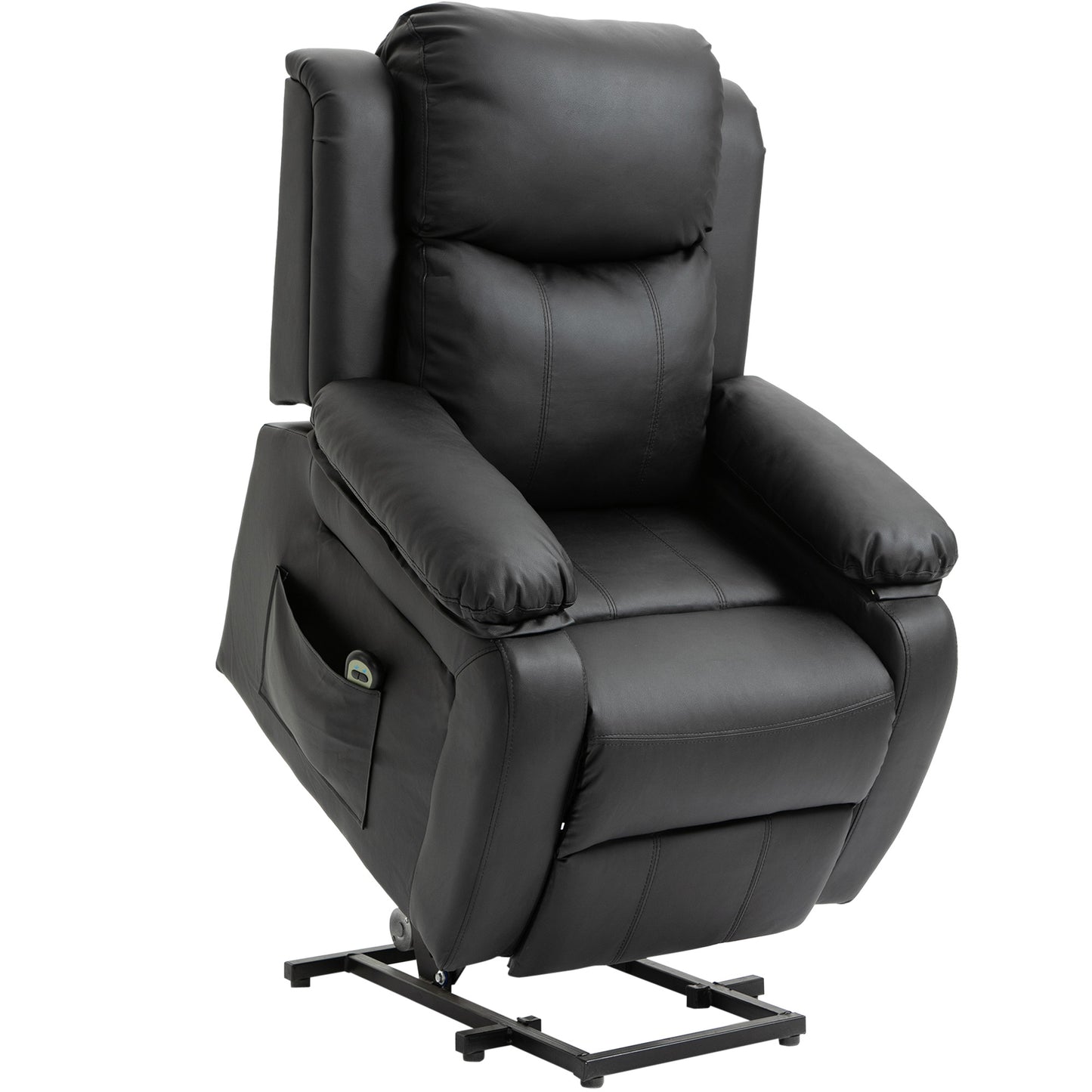 HOMCOM Sillón Relax Levanta Personas Sillón Elevador con Control Remoto Reclinación Eléctrica 160° Reposapiés Tapizado en PU y Bolsillos Laterales 76x90x105 cm Negro