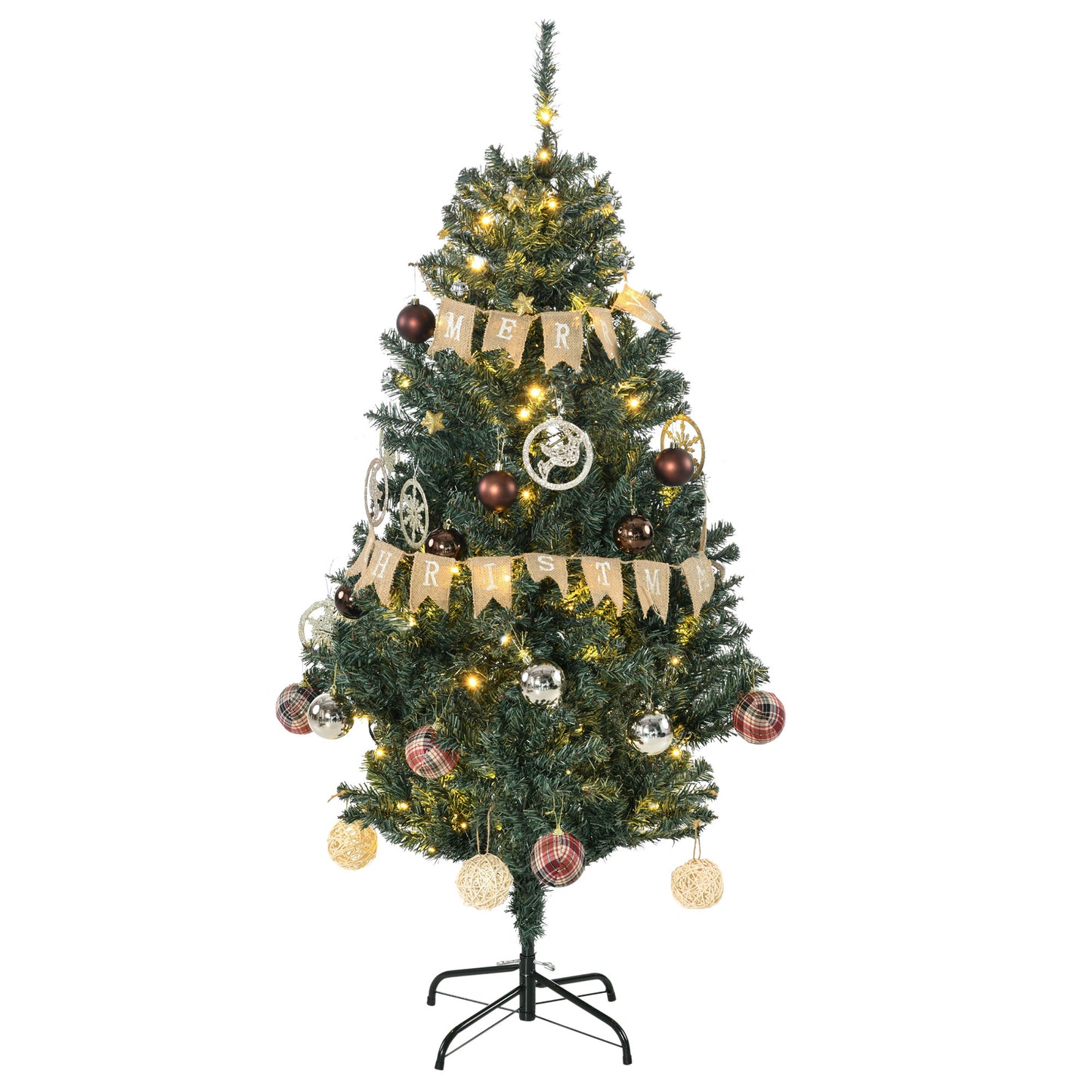 HOMCOM Árbol de Navidad Artificial 150 cm con 100 Luces LED con 8 Modos de Iluminación Árbol de Navideño con 472 Ramas y 80 Decoraciones Árbol Automático Acero Ø91x150 cm Verde