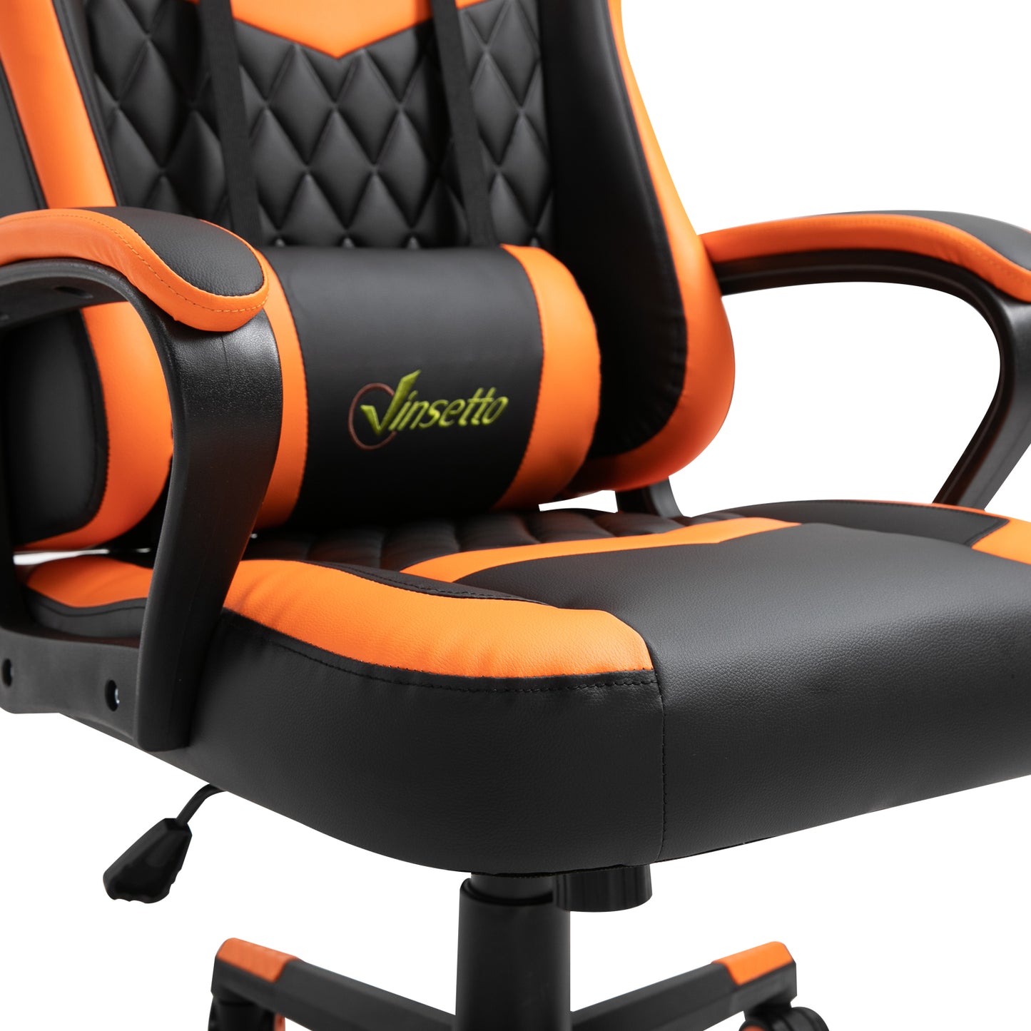 Vinsetto Silla Gaming Silla Gamer Basculante con Altura Ajustable Giratoria Reposacabezas y Lumbar Desmontable Silla de Oficina Estudio Naranja