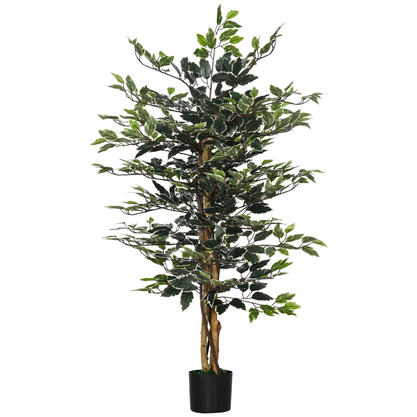 HOMCOM Ficus Artificial con Troncos 130 cm Planta Artificial con Macetas y 702 Hojas Realistas para Decoración del Hogar Salón Dormitorio Ø15x130 cm Verde