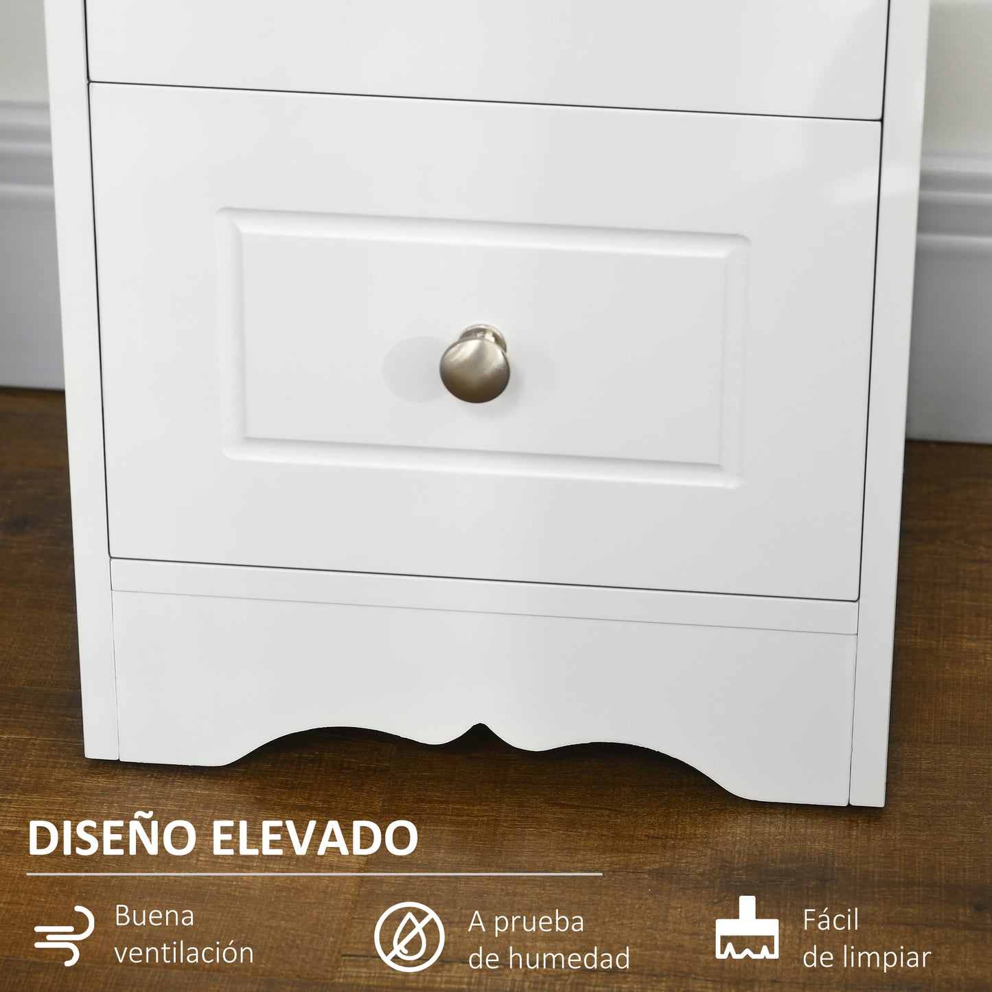 HOMCOM Armario de Almacenamiento Cajonera Blanca Cómoda con 3 Cajones para Cocina Comedor Salón Dormitorio Baño 29,8x29,8x68,5 cm