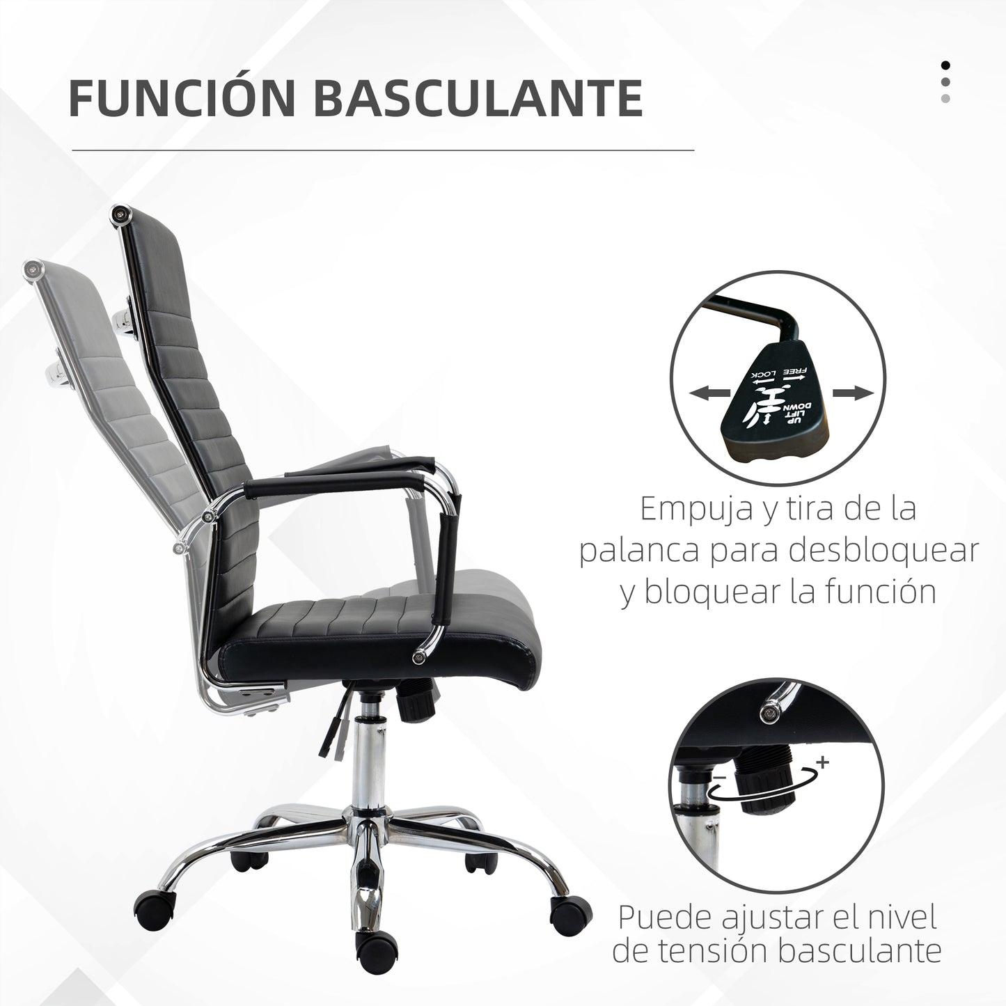 Vinsetto Silla de Oficina Silla de Escritorio Giratoria 360° Basculante con Altura Ajustable y Reposabrazos Tapizado en Piel Sintética 54x62x104-114 cm Negro