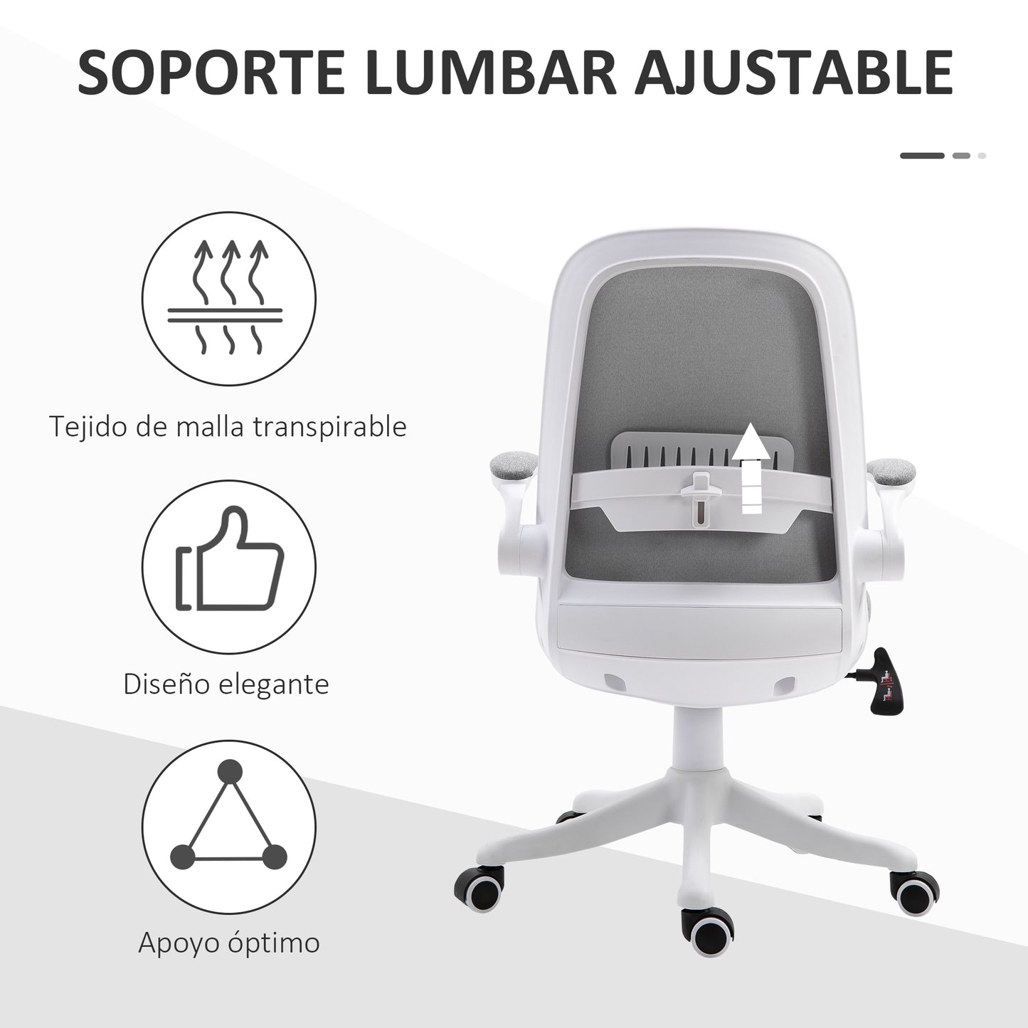 Vinsetto Silla Giratoria de Oficina Silla de Escritorio Basculante Altura Ajustable con Reposabrazos Elevable Carga 120 kg para Despacho Dormitorio 62,5x60x94-104 cm Gris