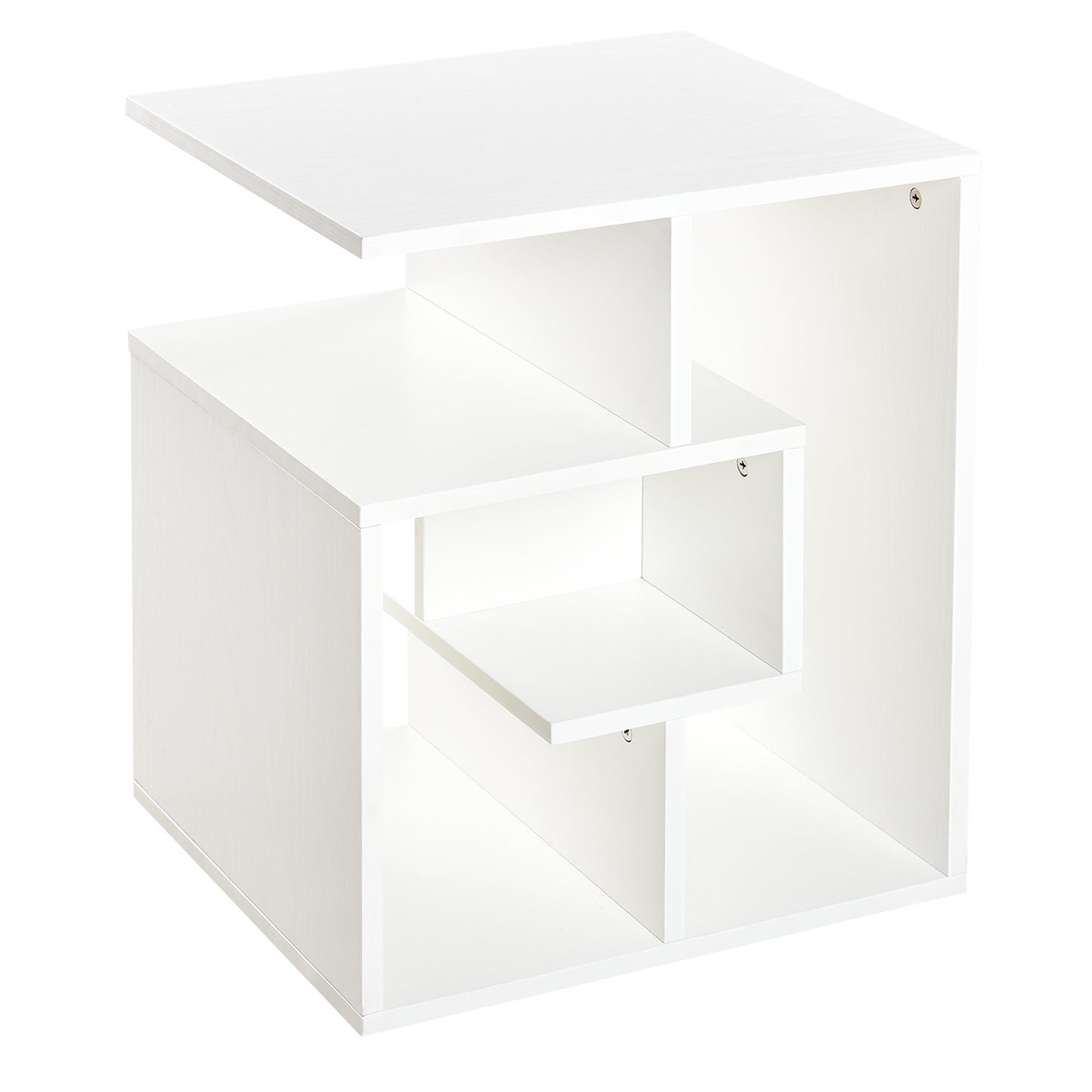 HOMCOM Mesita Auxiliar Mesa Auxiliar Blanca Mesa de Centro con Estantes de Almacenamiento para Salón Dormitorio 45x40x55 cm