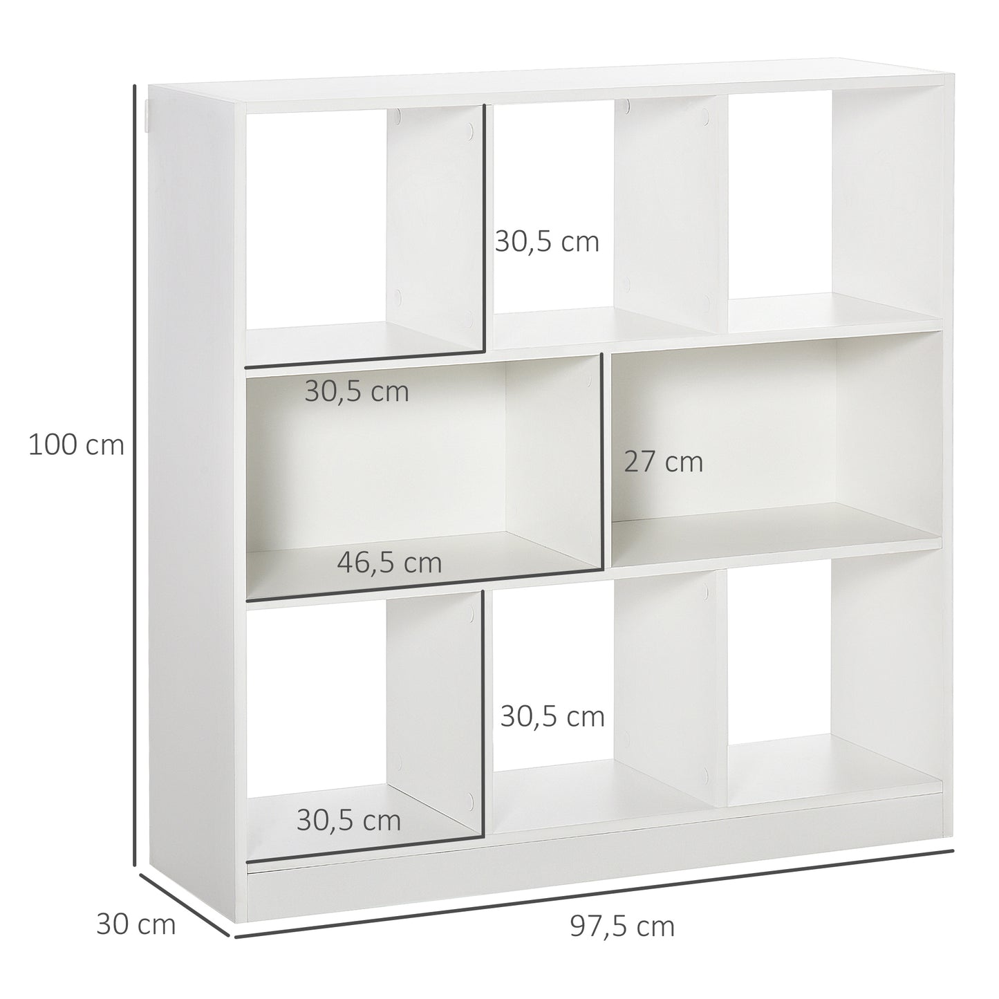 HOMCOM Estantería Librería con 8 Compartimentos Estantería de Exposición Librería Moderno para Sala de Estar Dormitorio Oficina 97,5x30x100 cm Blanco