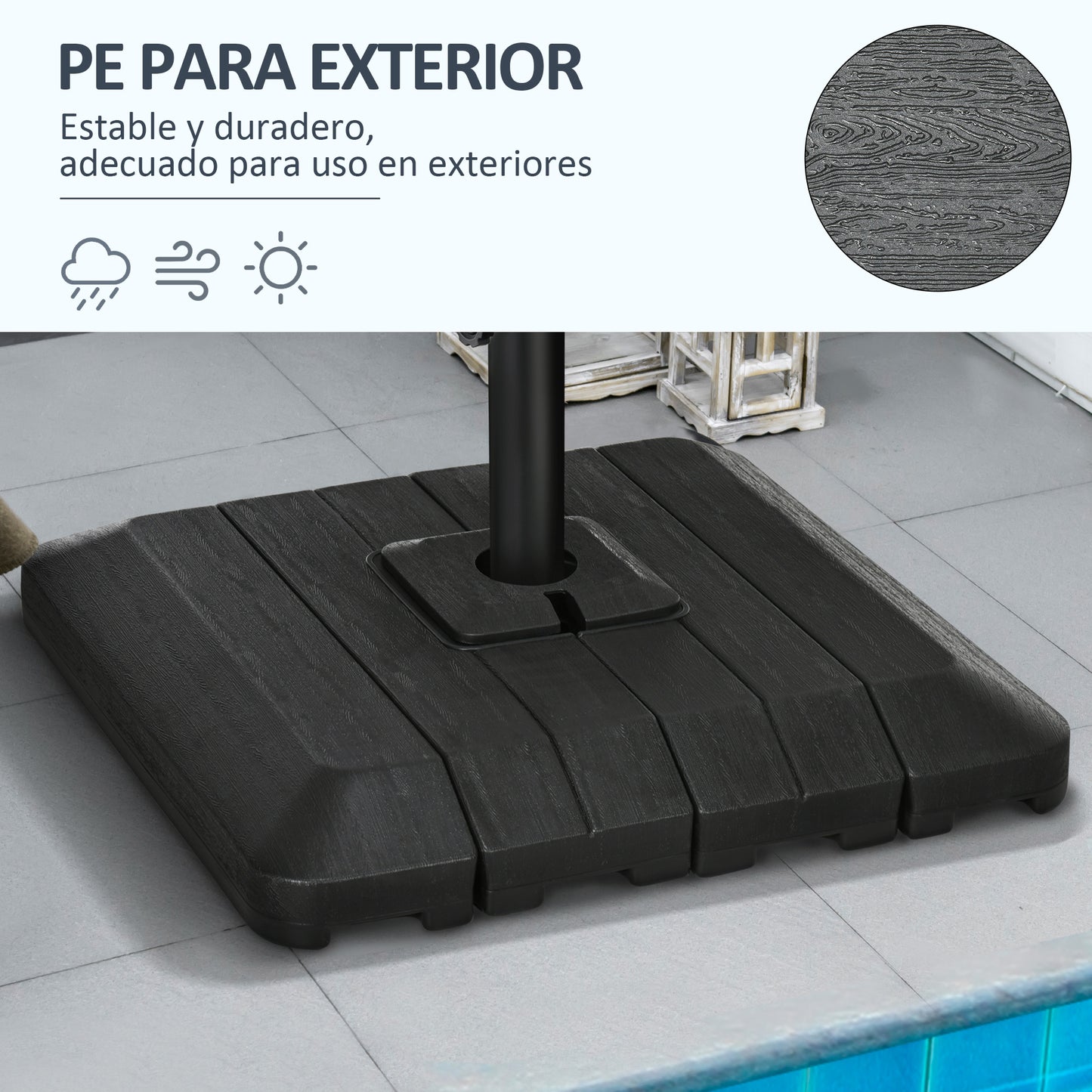 Outsunny Pesos de Base de Sombrilla en Voladizo de 4 Piezas Soporte de Parasol de Patio Rellenable de Agua de 100 kg o Arena de 135 kg para Base Cruzada 98x98x18,5 cm Negro