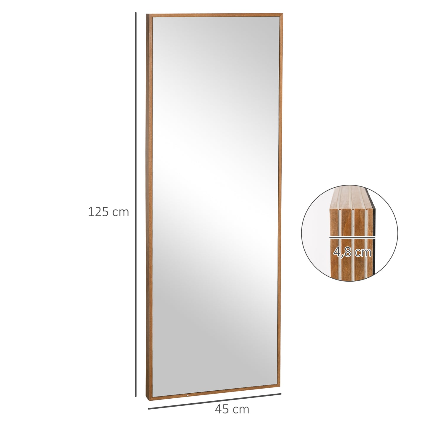 HOMCOM Espejo de Pared Cuerpo Entero 45x125 cm Espejo de Pie Espejo de Suelo Grande de Madera Estilo Moderno Decorativo para Salón Dormitorio Entrada Natural