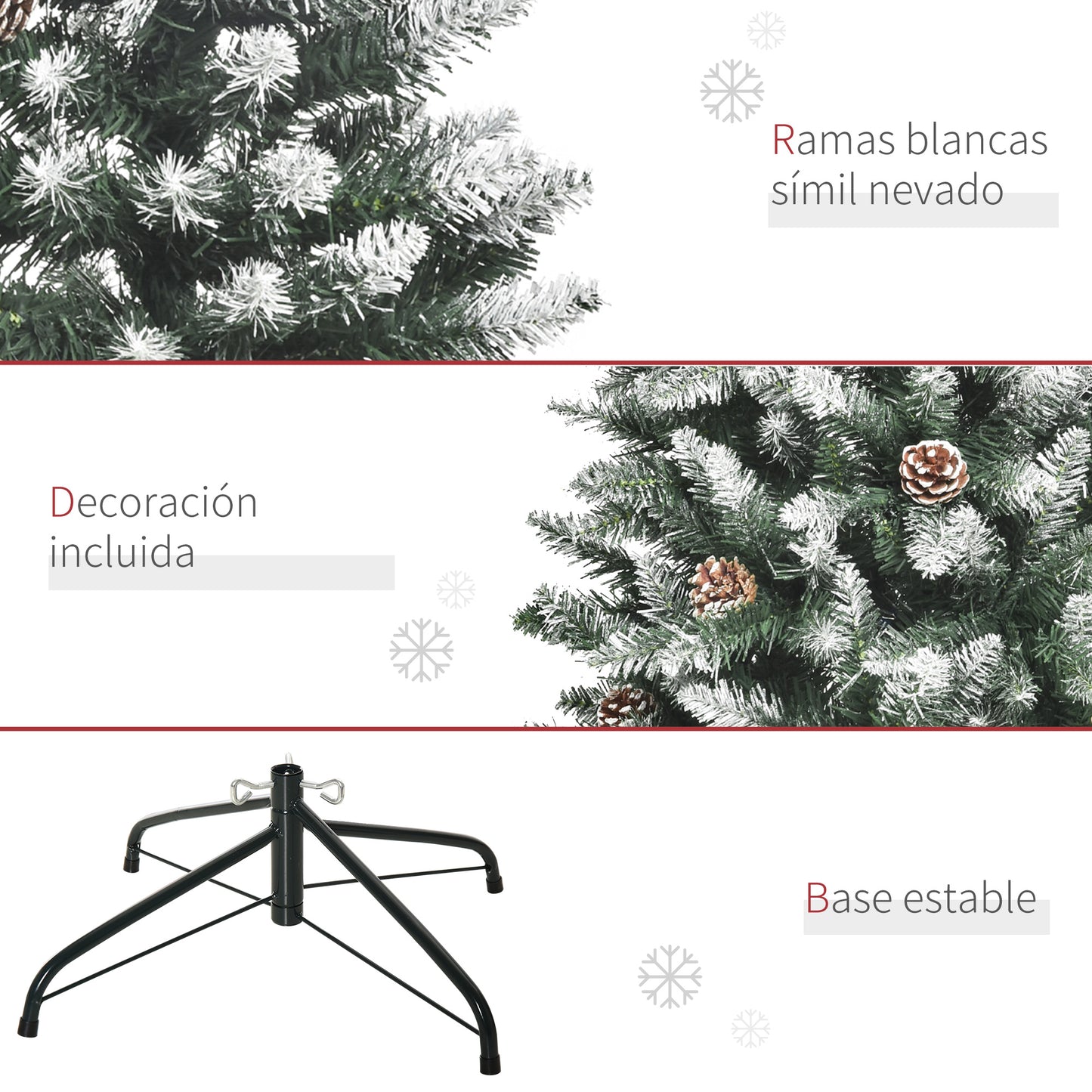 HOMCOM Árbol de Navidad Artificial Ø69x150cm con 464 Puntas de PVC y 28 Piñas Decoración de Interior con Base Plegable y Soporte de Acero Verde