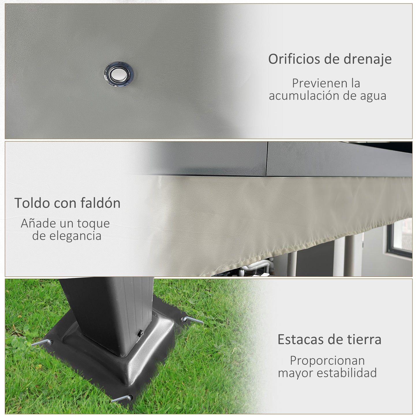 Outsunny Pérgola de Jardín Pérgola de Aluminio 4x3 m Cenador de Jardín con Techo Retráctil Tela de Poliéster y 8 Orificios de Drenaje para Patio Terraza Exterior Crema