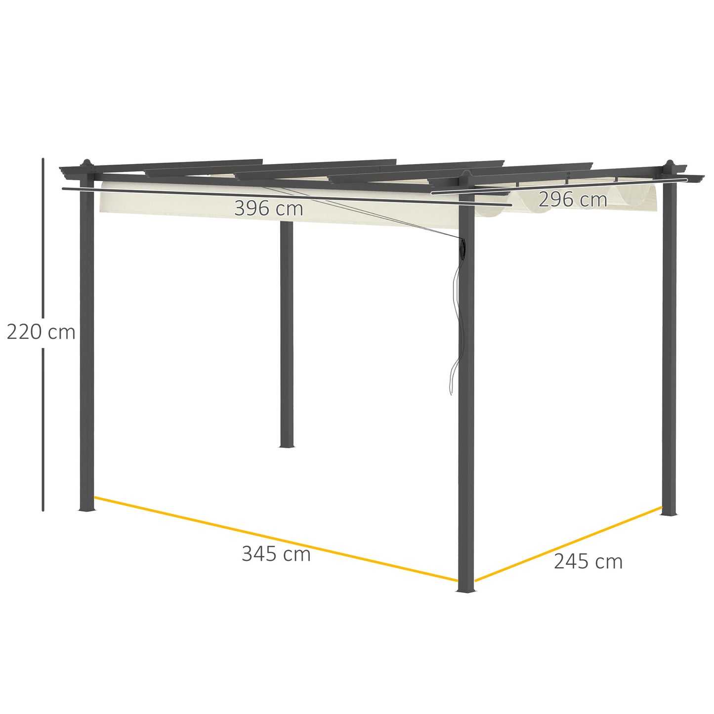 Outsunny Pérgola de Jardín Pérgola de Aluminio 4x3 m Cenador de Jardín con Techo Retráctil Tela de Poliéster y 8 Orificios de Drenaje para Patio Terraza Exterior Crema