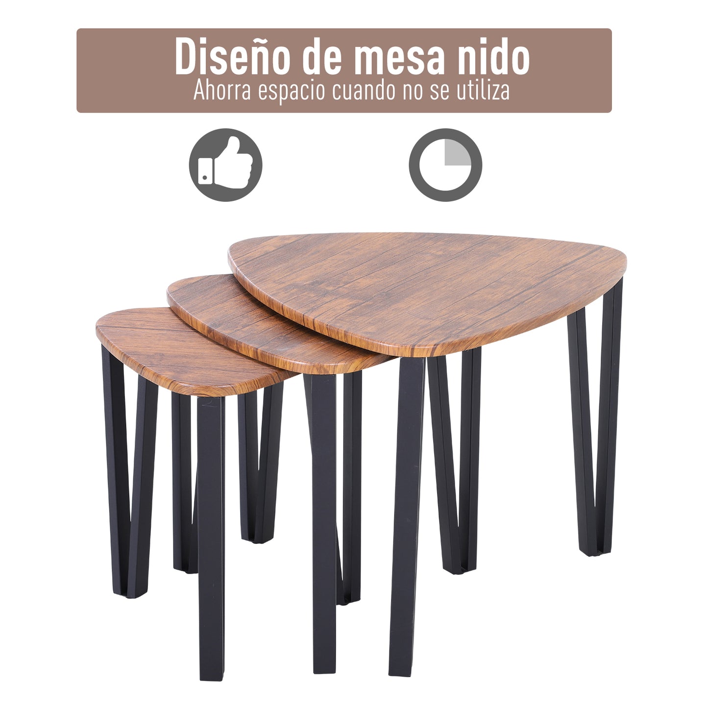 HOMCOM 3 Mesitas de Café Mesa de Centro Minimalista Patas de Acero con Funda de Plástico Mesa Nido para Salón Sofá 56x54.2x45.4cm