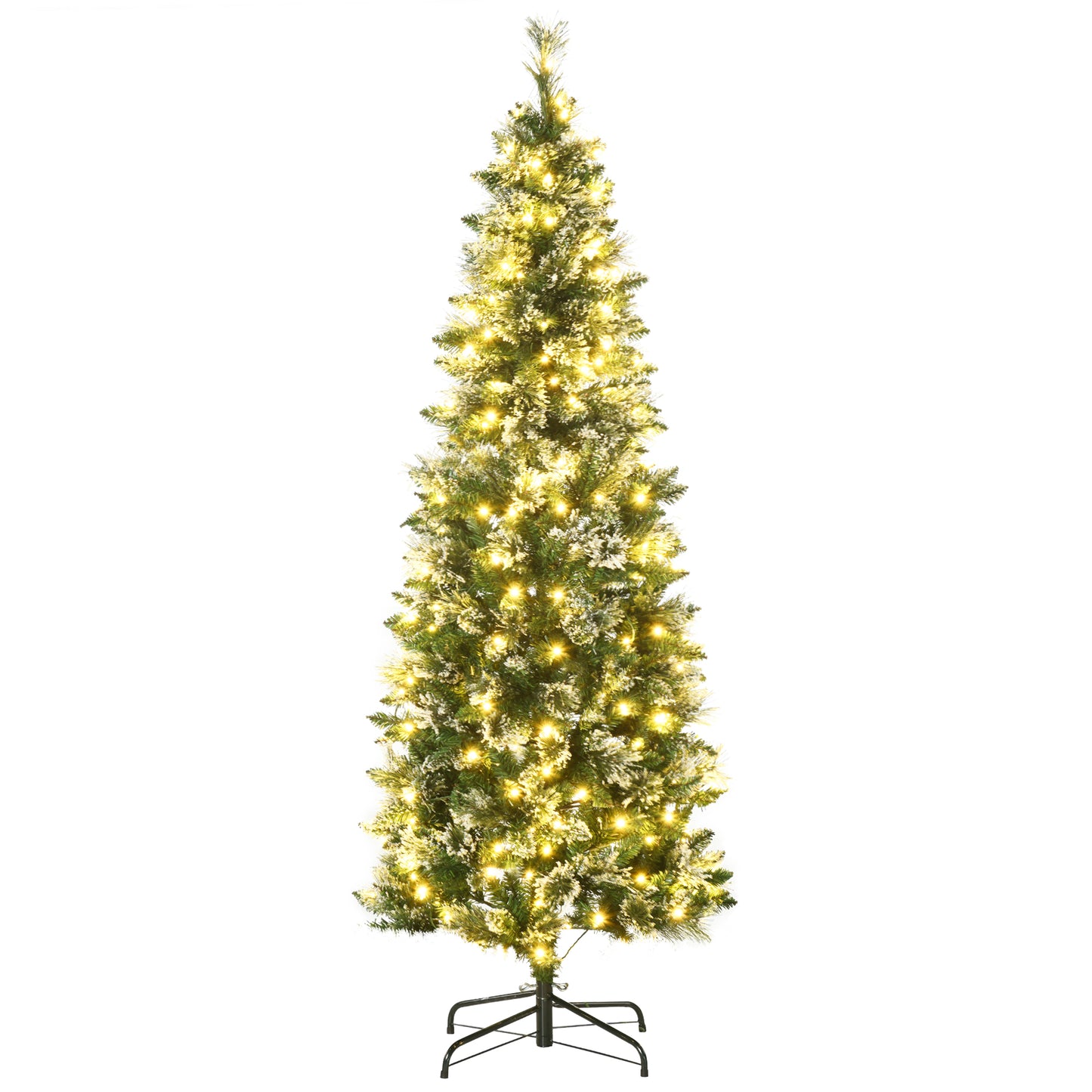 HOMCOM Árbol de Navidad Artificial 180 cm con 240 Luces LED Árbol de Navideño de 618 Ramas Árbol con Soporte de Acero Forma de Lápiz Ø68x180 cm Verde