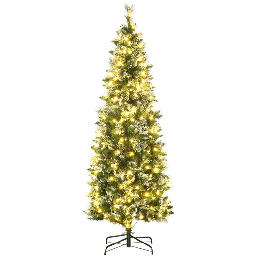 HOMCOM Árbol de Navidad Artificial 180 cm con 240 Luces LED Árbol de Navideño de 618 Ramas Árbol con Soporte de Acero Forma de Lápiz Ø68x180 cm Verde