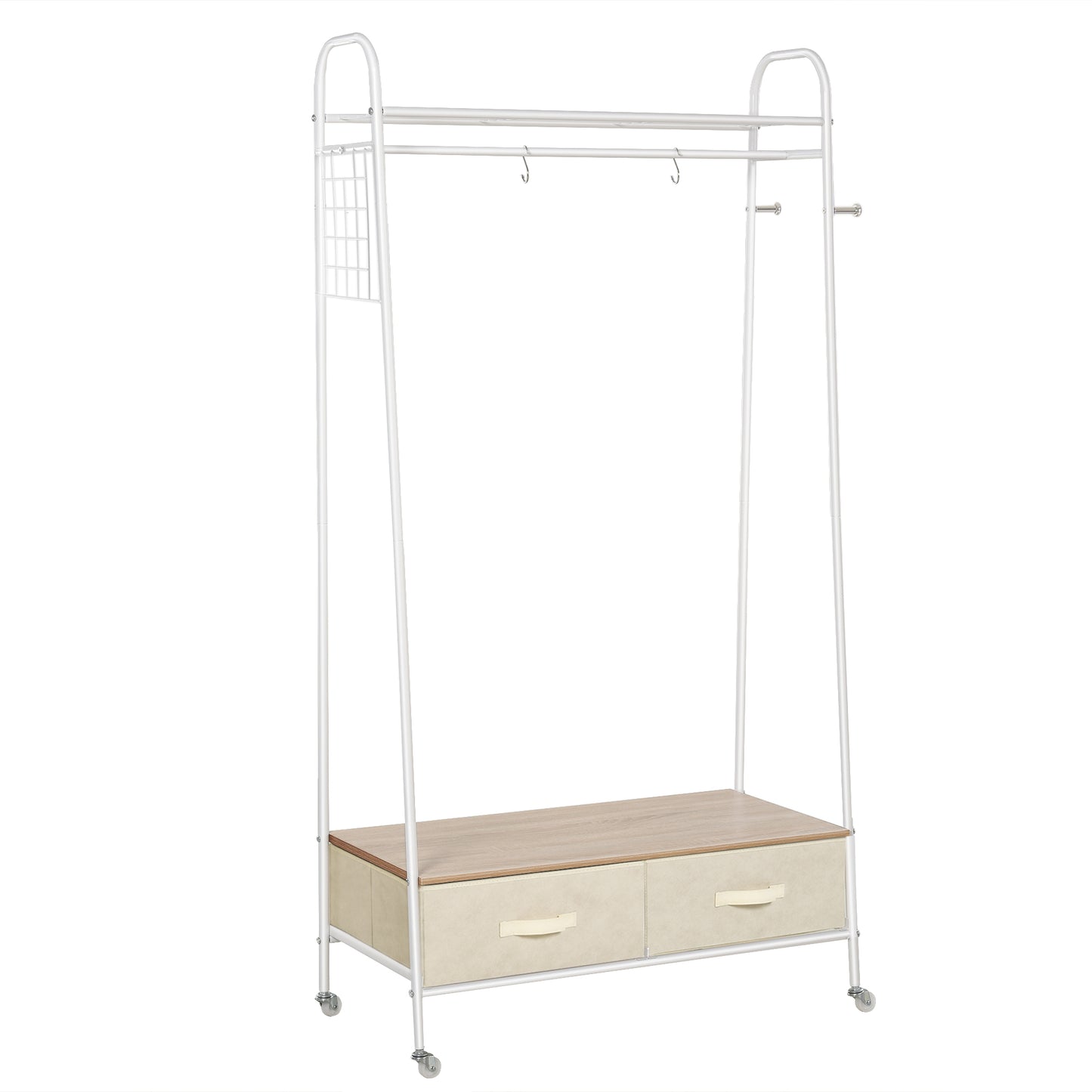 HOMCOM Perchero Metálico con Ruedas Colgador para Ropa con Riel Estantes Cajones para Organizar Ropa Bolsos Zapatos para Hogar Vestidor Pasillo 99x47x185cm