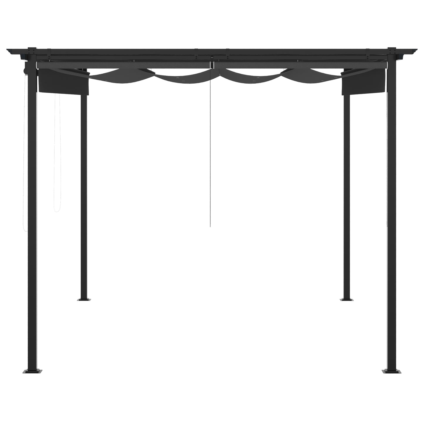 Outsunny Pérgola de Jardín 4x3 m Cenador para Exterior con Techo Retráctil 4 Cortinas Enrollables de Poliéster y Marco de Metal para Patio Terraza Gris Oscuro