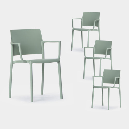 Pack 4 sillas de comedor con reposabrazos en polipropileno verde Jeven -  Klast