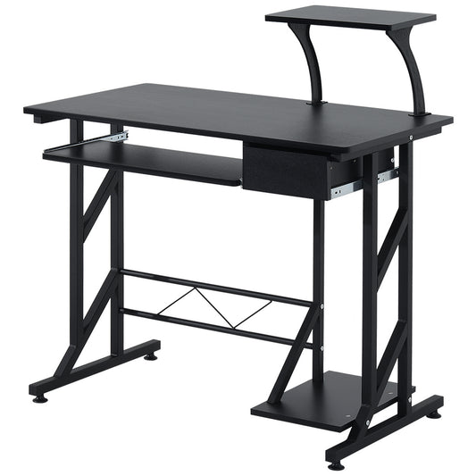 HOMCOM Mesa de Escritorio Mesa de Estudio con Bandeja de Teclado y Cajón Mesa de Ordenador para Despacho Oficina 90x50x95 cm Negro